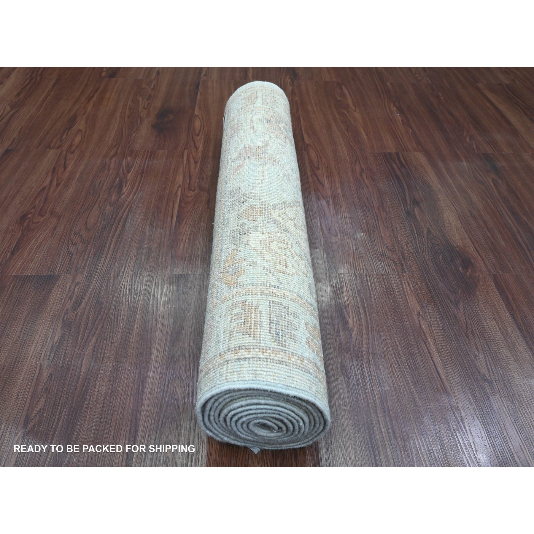 2'9"x9'10" Beau Blue, Hand Knotted, Afghan Angora Oushak with All Over Leaf Design, Natural Dyes, 100% Wool, Runner, Oriental Rug Sh20312