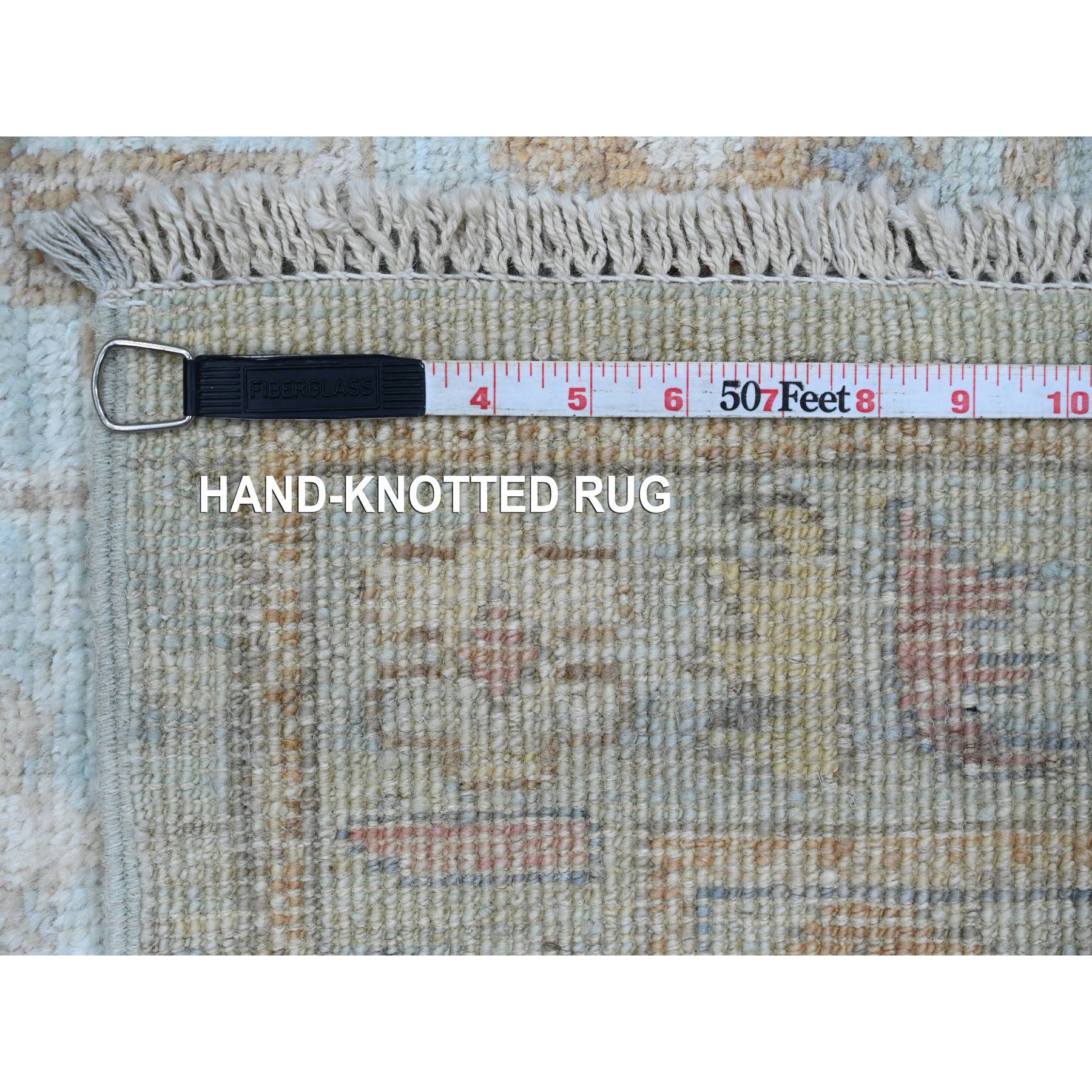 2'9"x9'10" Beau Blue, Hand Knotted, Afghan Angora Oushak with All Over Leaf Design, Natural Dyes, 100% Wool, Runner, Oriental Rug Sh20312