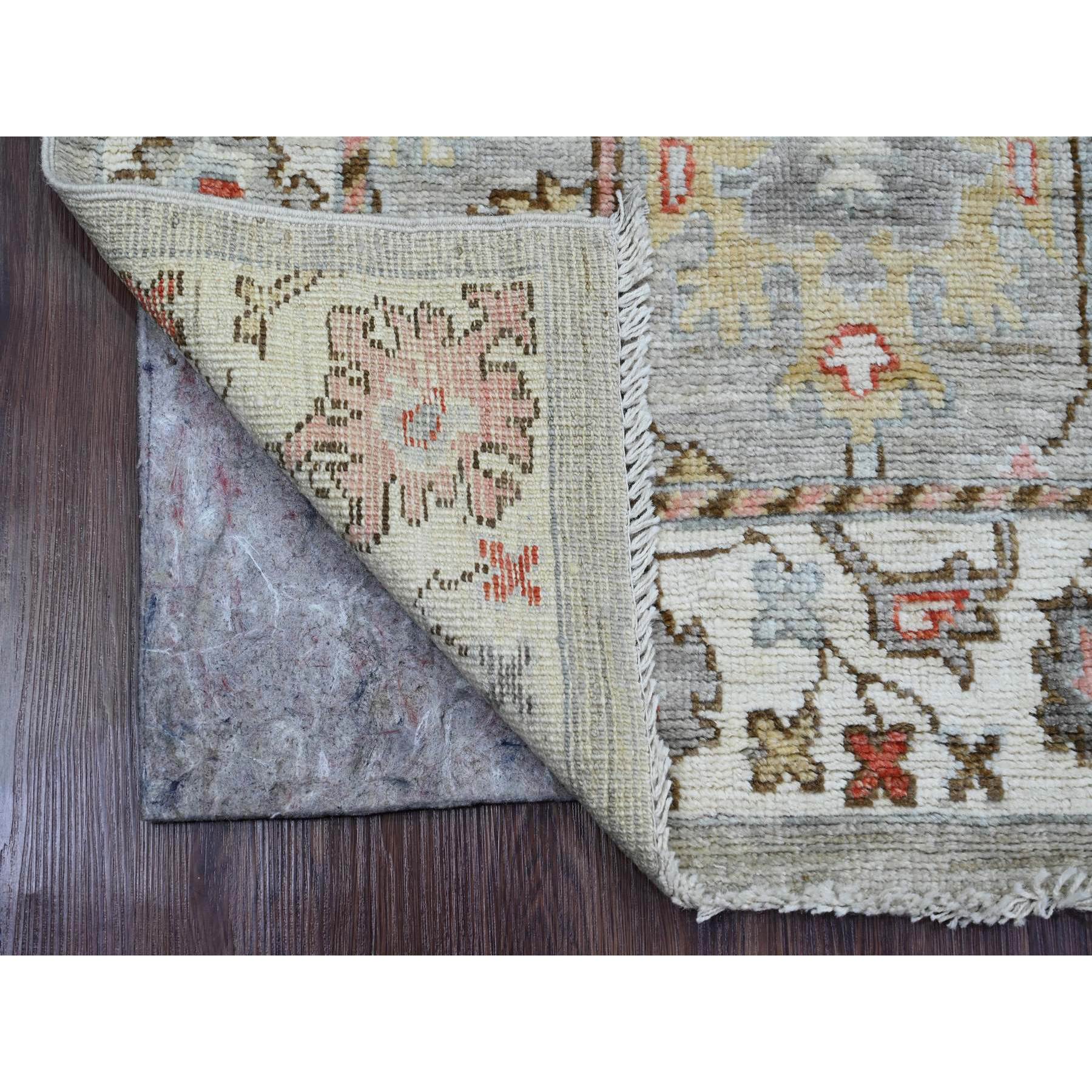3'x9'8" Coin Gray, Afghan Angora Oushak with Floral Motifs, Hand Knotted, Veggie Dyes, Pure Wool, Runner, Oriental Rug Sh20313