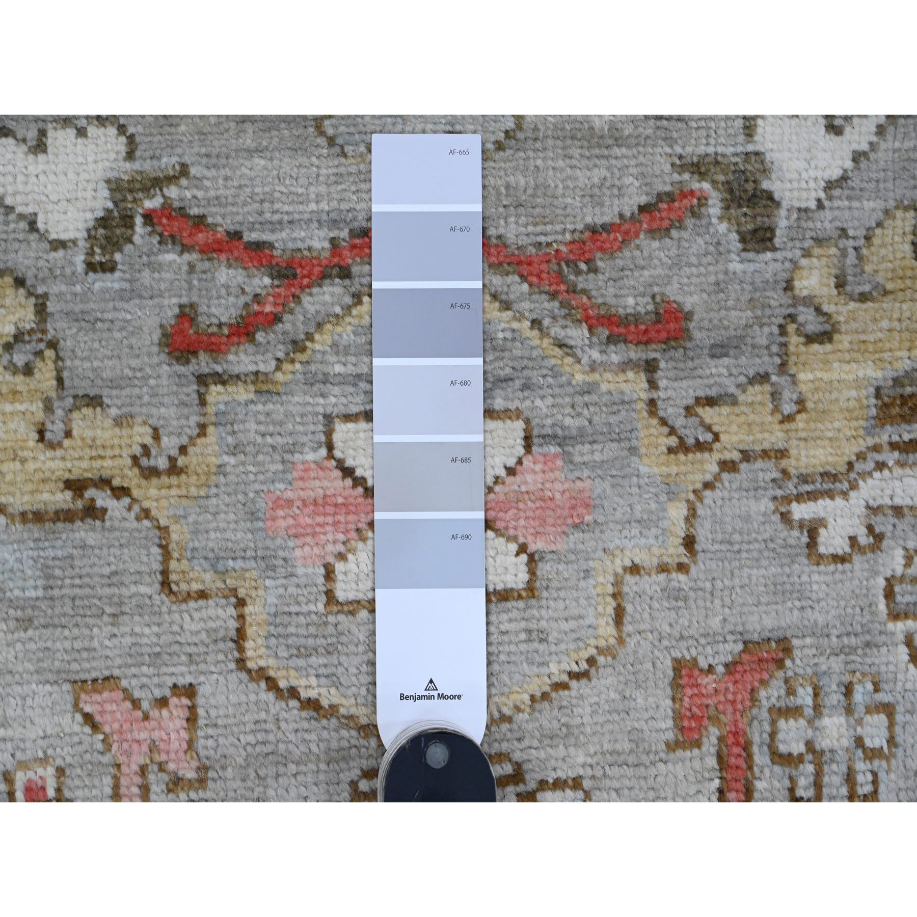 3'x9'8" Coin Gray, Afghan Angora Oushak with Floral Motifs, Hand Knotted, Veggie Dyes, Pure Wool, Runner, Oriental Rug Sh20313