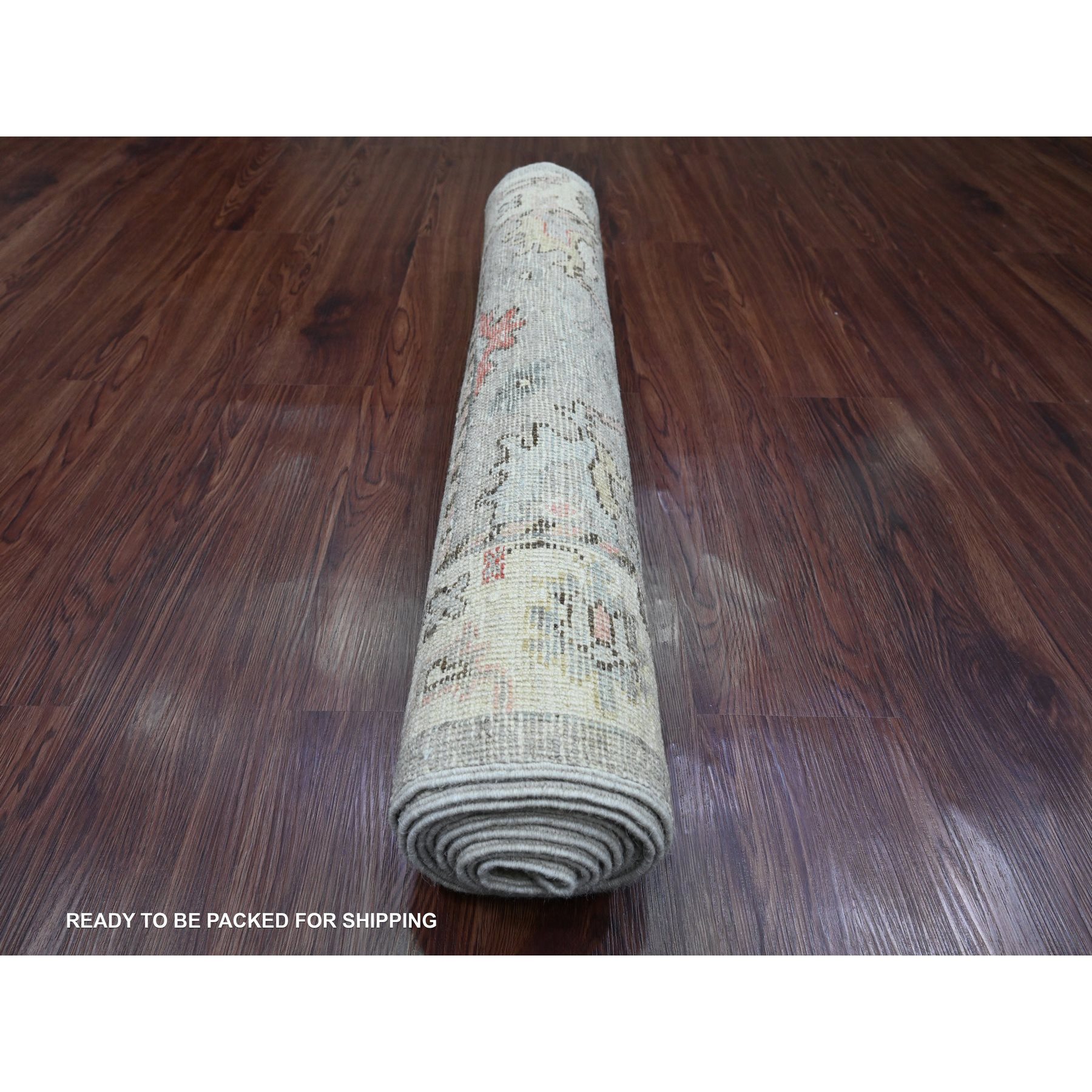 3'x9'8" Coin Gray, Afghan Angora Oushak with Floral Motifs, Hand Knotted, Veggie Dyes, Pure Wool, Runner, Oriental Rug Sh20313
