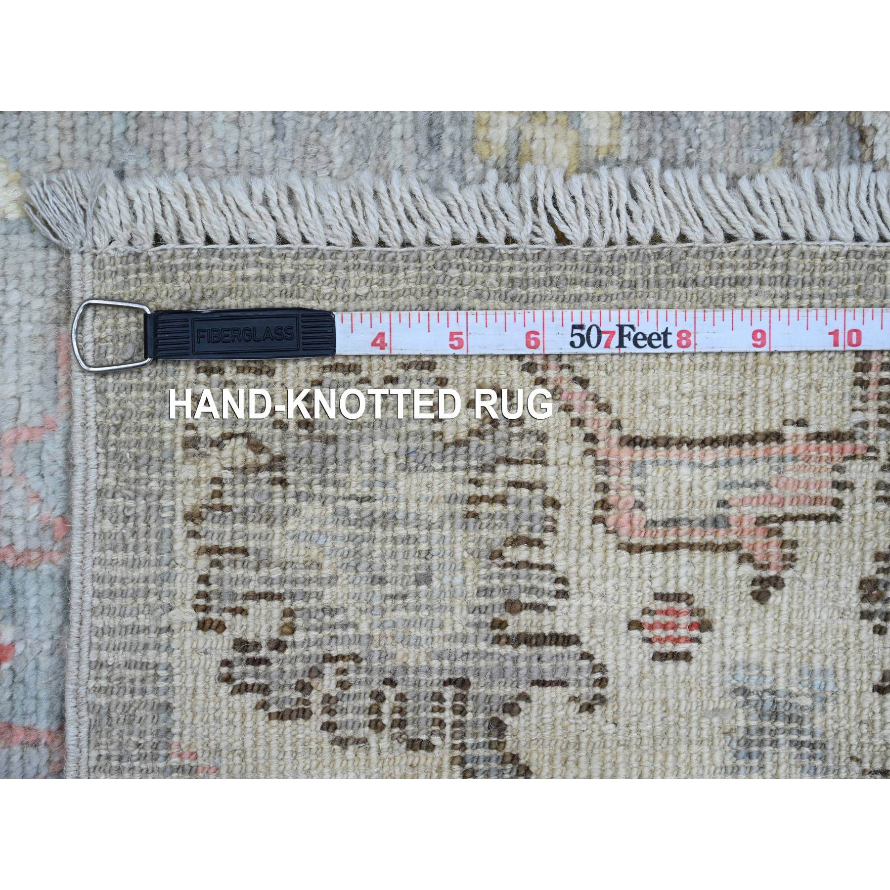 3'x9'8" Coin Gray, Afghan Angora Oushak with Floral Motifs, Hand Knotted, Veggie Dyes, Pure Wool, Runner, Oriental Rug Sh20313