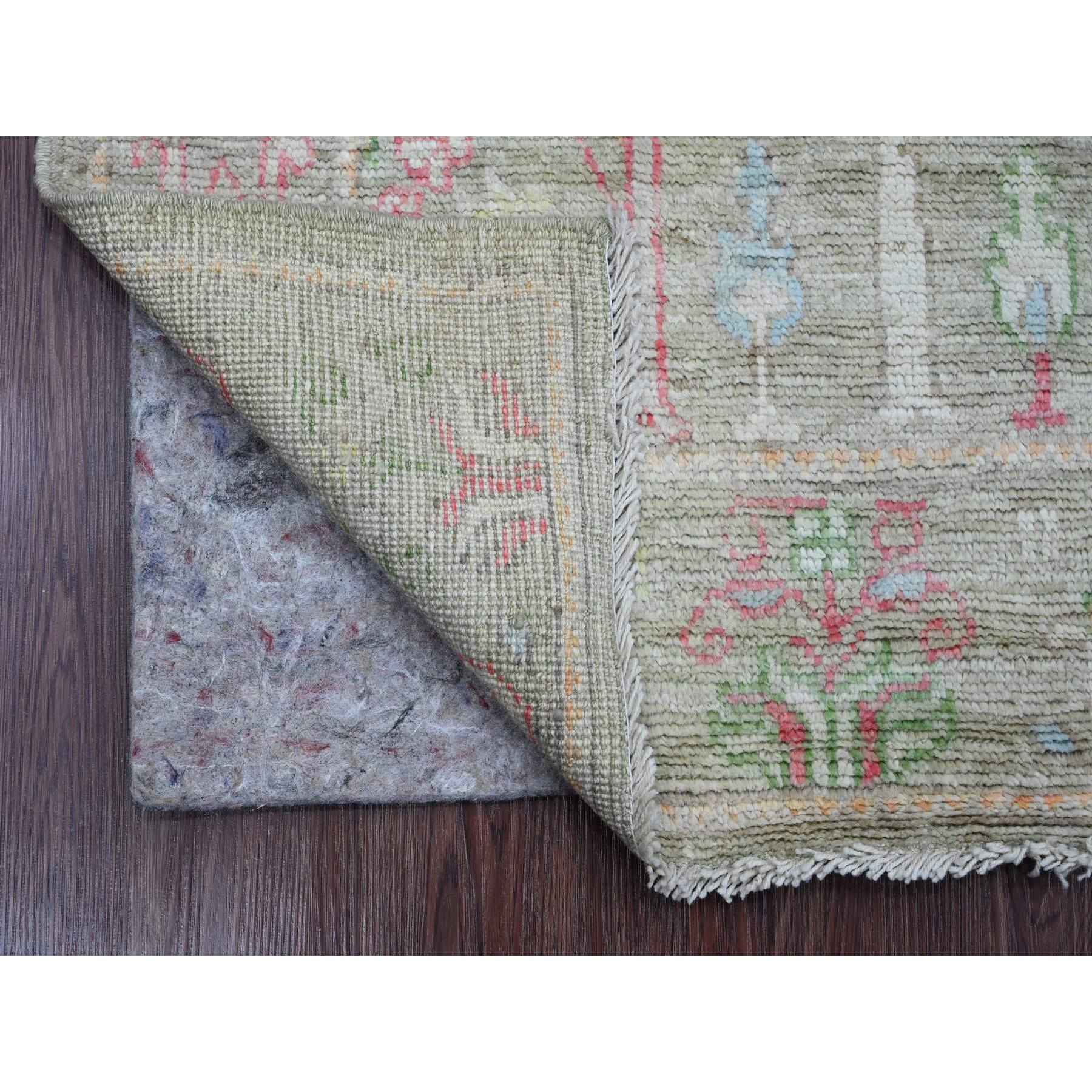 3'2"x4'10" Swamp Green, Afghan Angora Oushak with Cypress and Willow Tree Design, Hand Knotted, Veggie Dyes, Pure Wool, Oriental Rug Sh20315