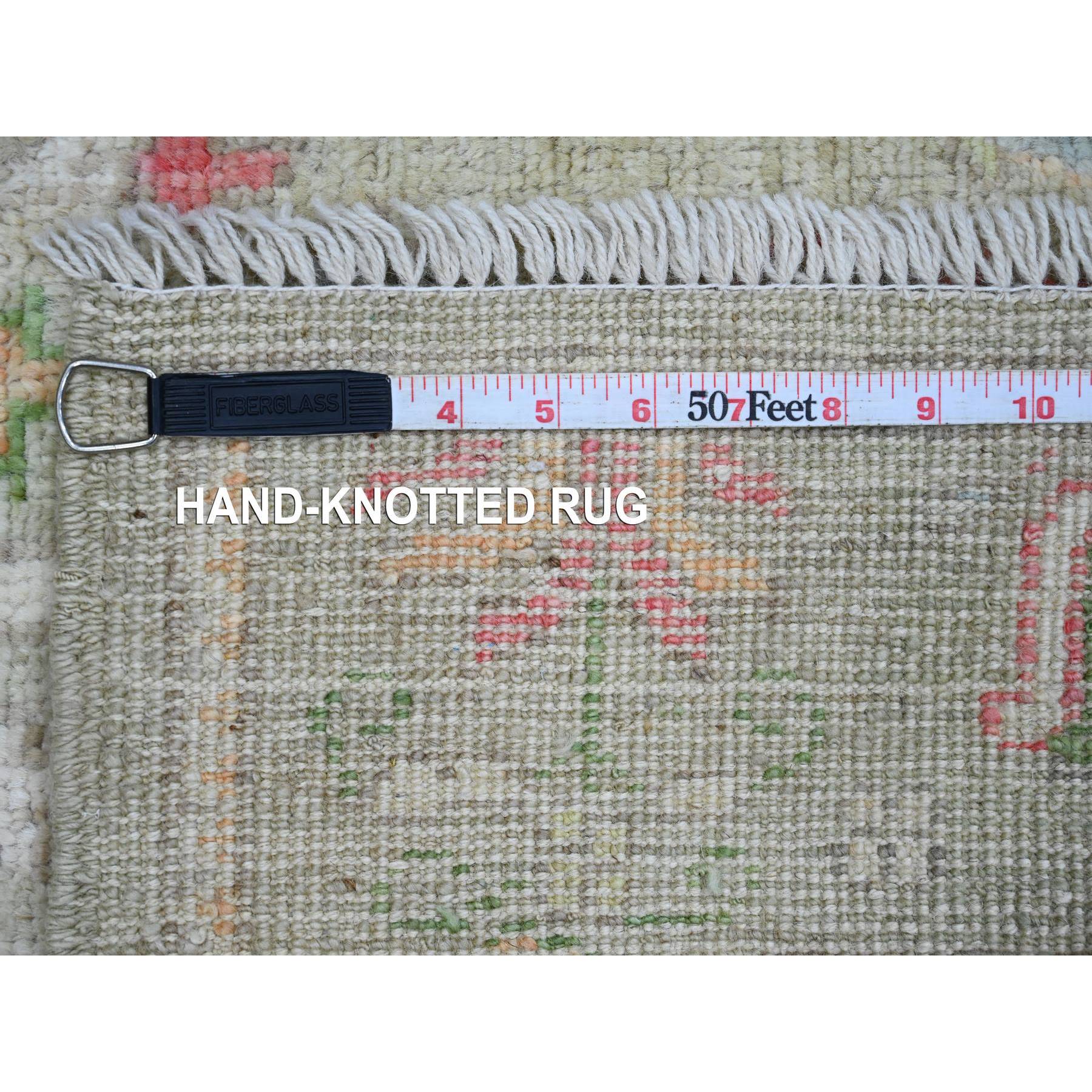 3'2"x4'10" Swamp Green, Afghan Angora Oushak with Cypress and Willow Tree Design, Hand Knotted, Veggie Dyes, Pure Wool, Oriental Rug Sh20315