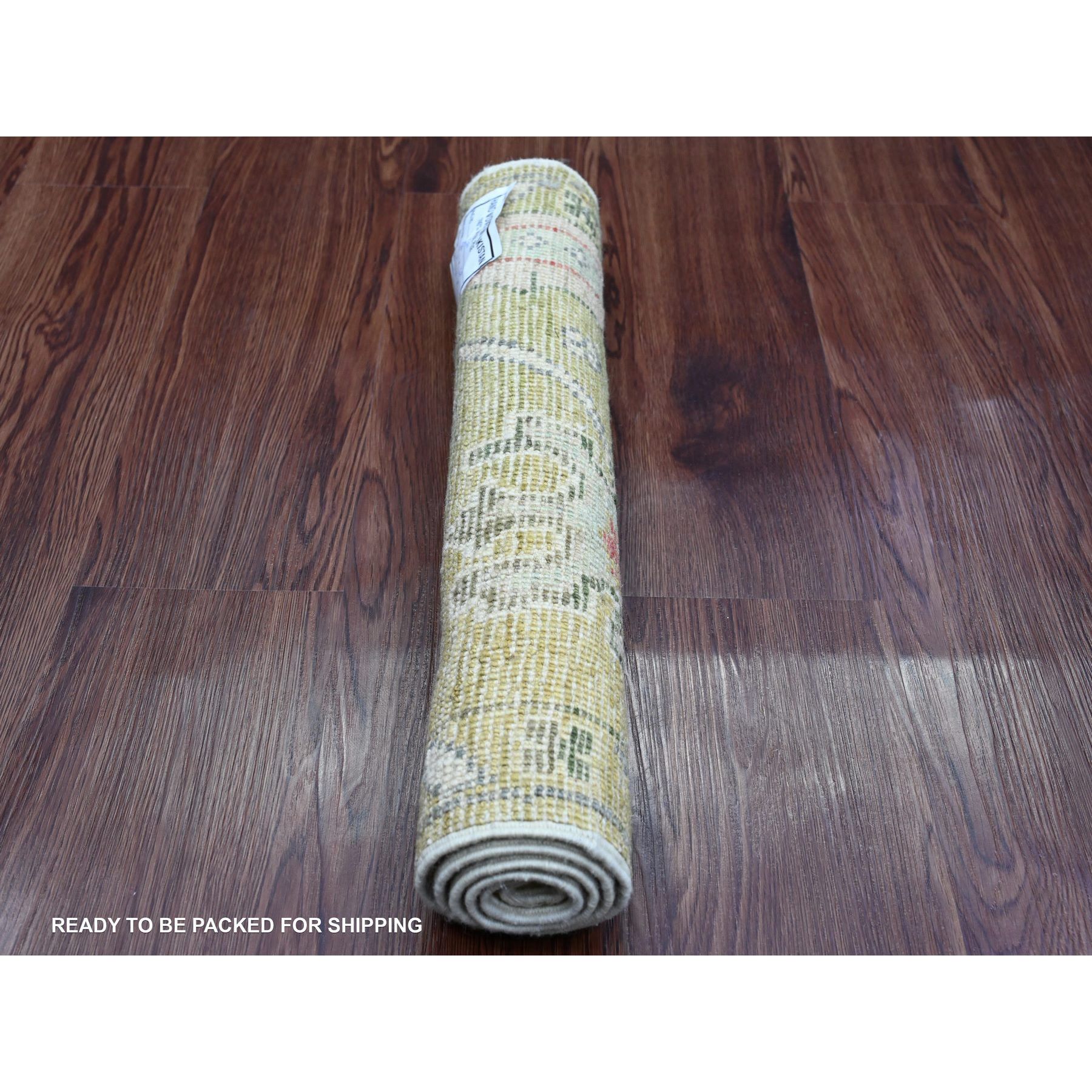 2'x3'2" Golden Brown, Afghan Angora Oushak with Floral Pattern, Hand Knotted, Vegetable Dyes, 100% Wool, Mat, Oriental Rug Sh20316