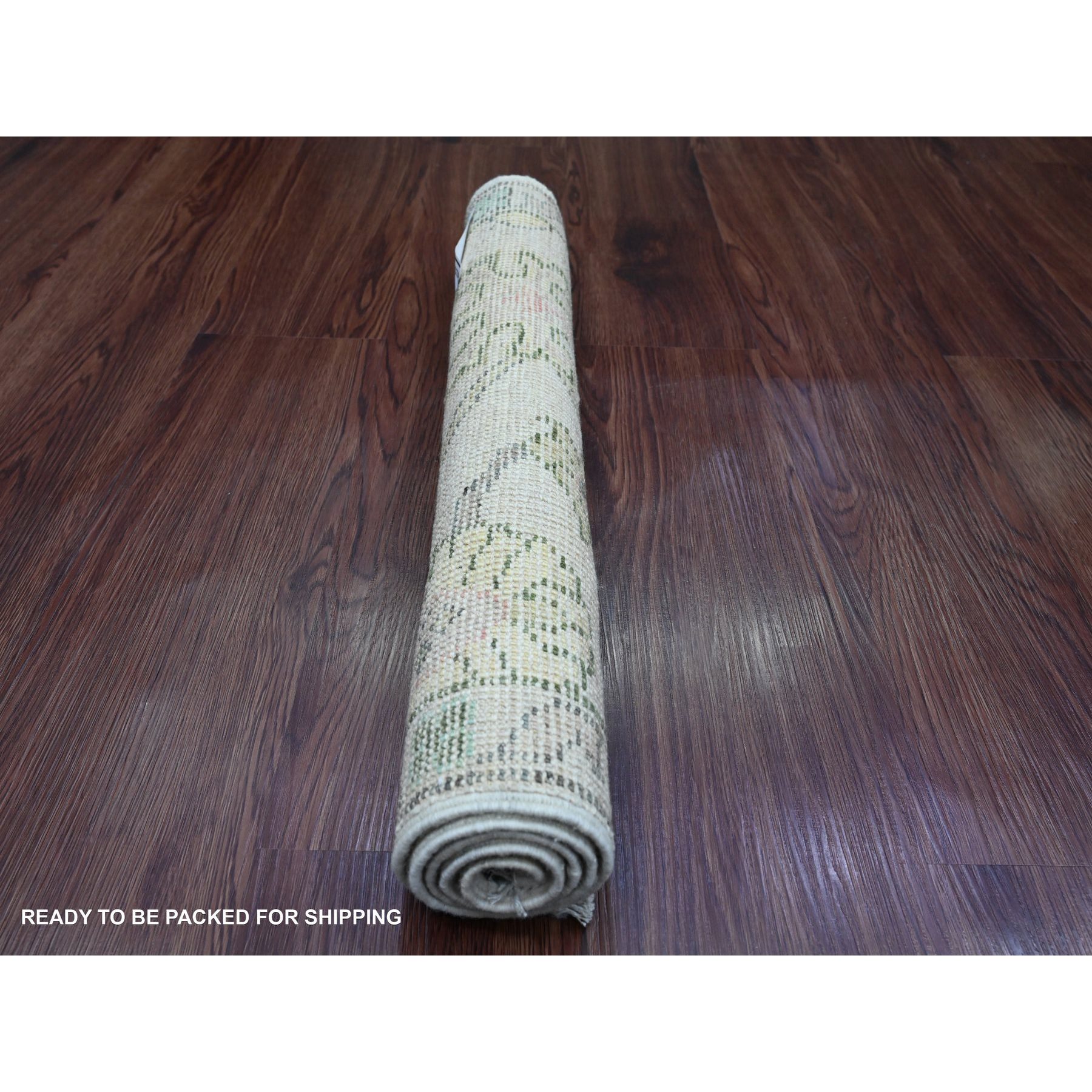2'x3' Chiffon White, Afghan Angora Oushak with Colorful Leaf Pattern, Hand Knotted, Natural Dyes, Pure Wool, Mat, Oriental Rug Sh20319