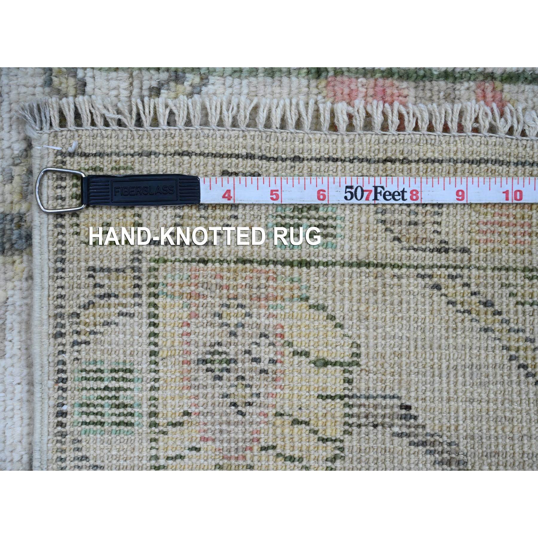 2'x3' Chiffon White, Afghan Angora Oushak with Colorful Leaf Pattern, Hand Knotted, Natural Dyes, Pure Wool, Mat, Oriental Rug Sh20319