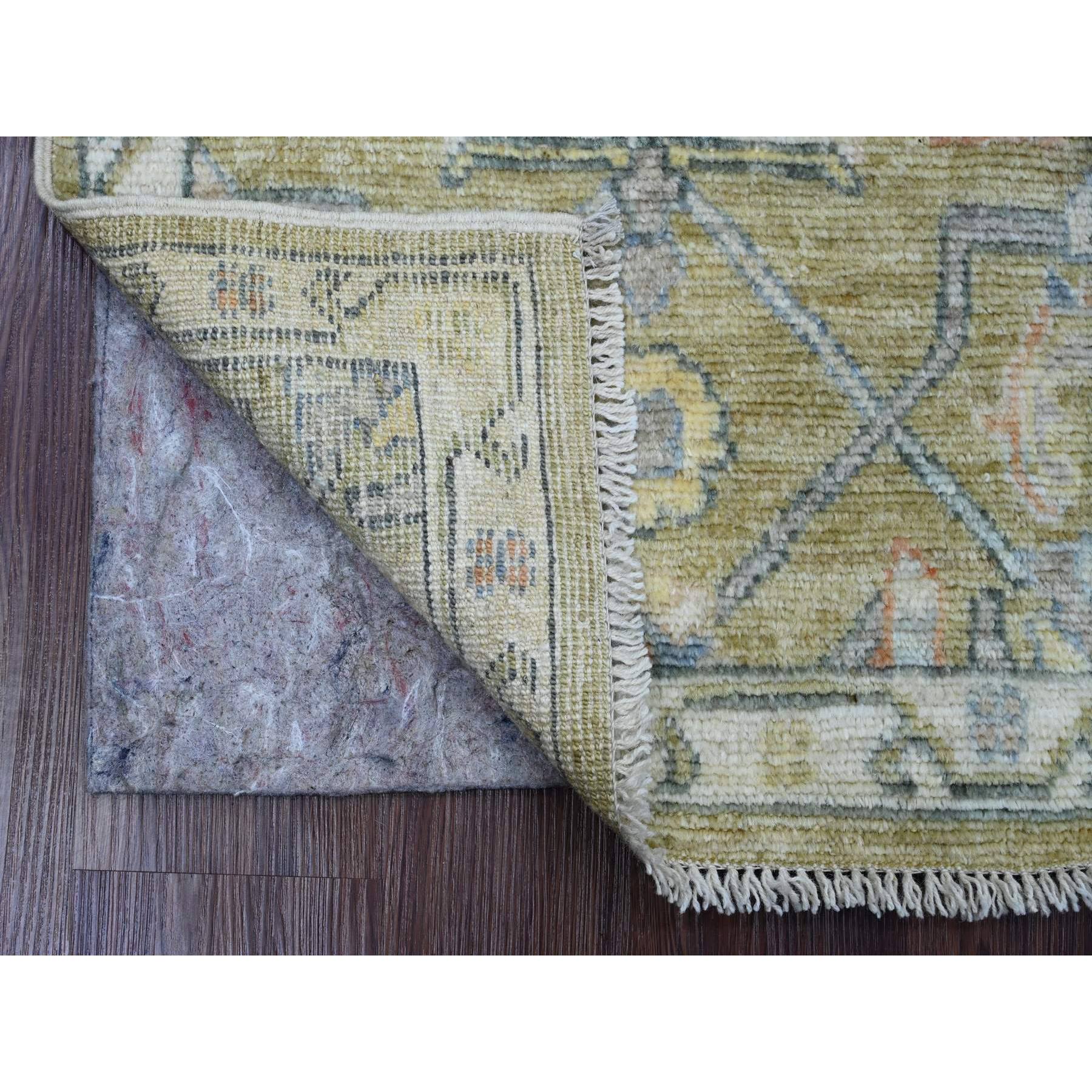 2'x3'1" Amber Green, Hand Knotted, Afghan Angora Oushak with Vines Design, Vegetable Dyes, 100% Wool, Mat, Oriental Rug Sh20320