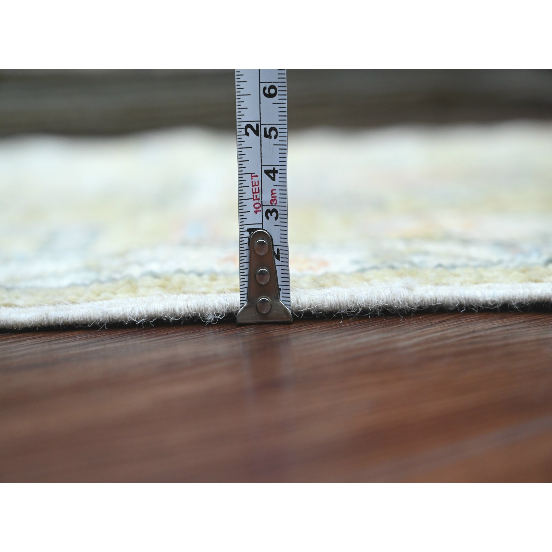 2'x3'1" Amber Green, Hand Knotted, Afghan Angora Oushak with Vines Design, Vegetable Dyes, 100% Wool, Mat, Oriental Rug Sh20320