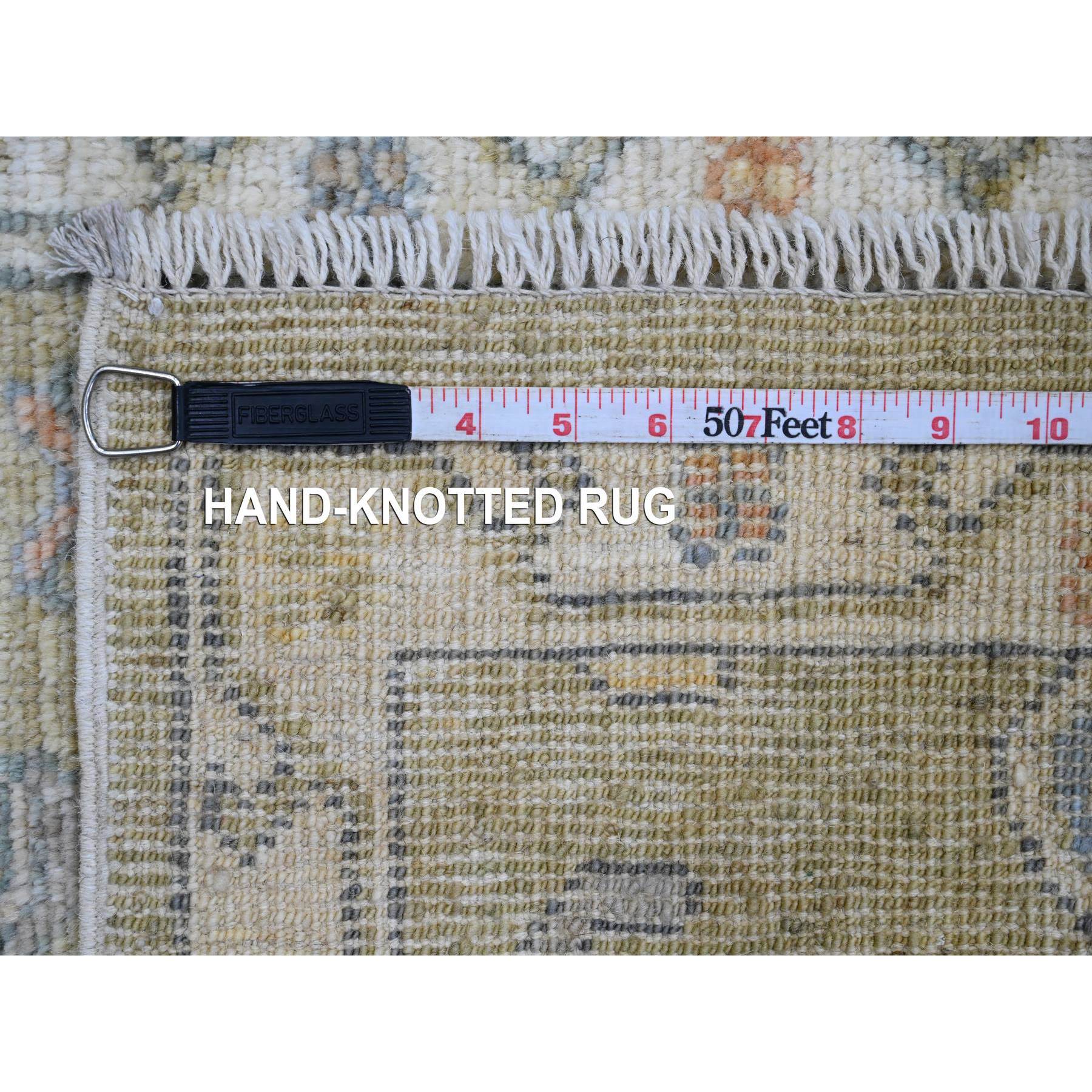 2'x3'1" Amber Green, Hand Knotted, Afghan Angora Oushak with Vines Design, Vegetable Dyes, 100% Wool, Mat, Oriental Rug Sh20320