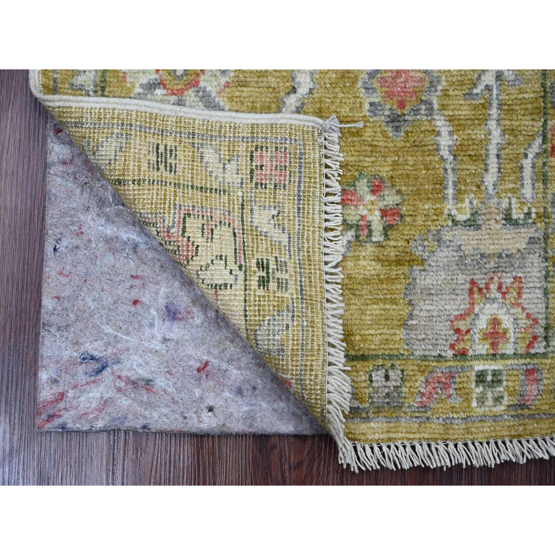 1'10"x3'2" Citrine Yellow, Afghan Angora Oushak with Floral Pattern, Hand Knotted, Vegetable Dyes, 100% Wool, Mat, Oriental Rug Sh20322