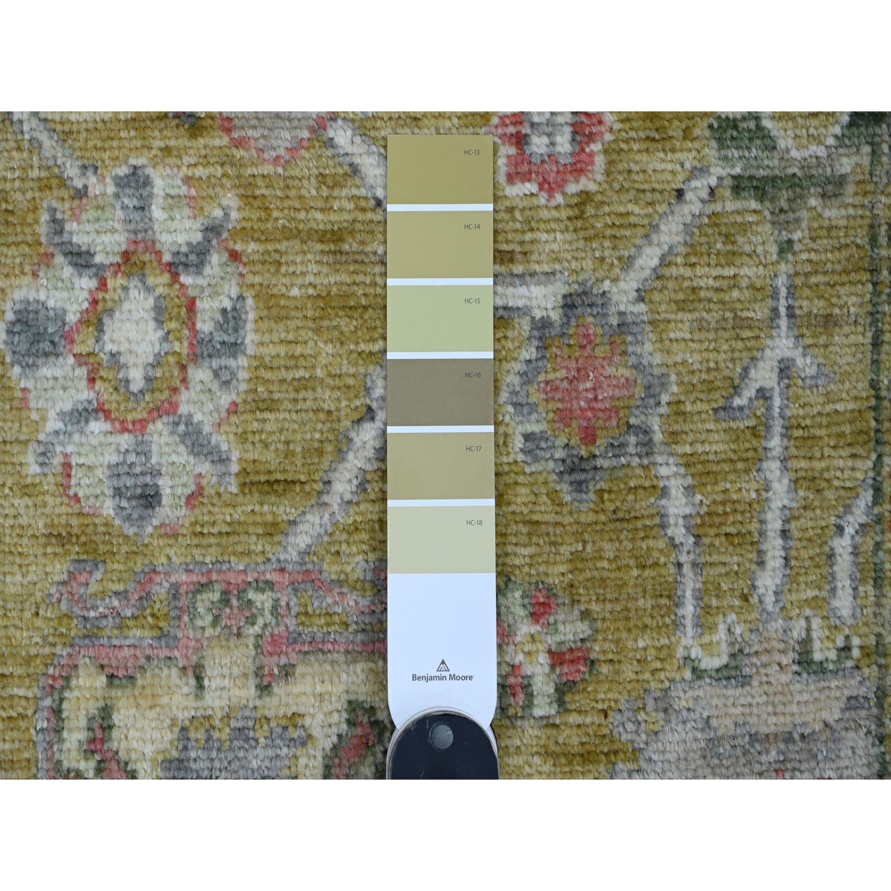 1'10"x3'2" Citrine Yellow, Afghan Angora Oushak with Floral Pattern, Hand Knotted, Vegetable Dyes, 100% Wool, Mat, Oriental Rug Sh20322