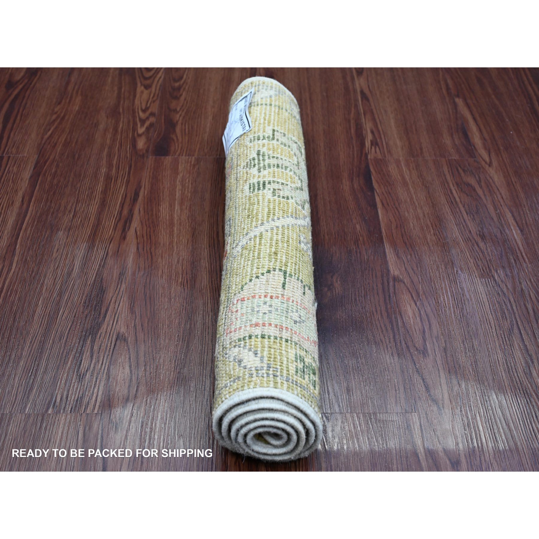 1'10"x3'2" Citrine Yellow, Afghan Angora Oushak with Floral Pattern, Hand Knotted, Vegetable Dyes, 100% Wool, Mat, Oriental Rug Sh20322