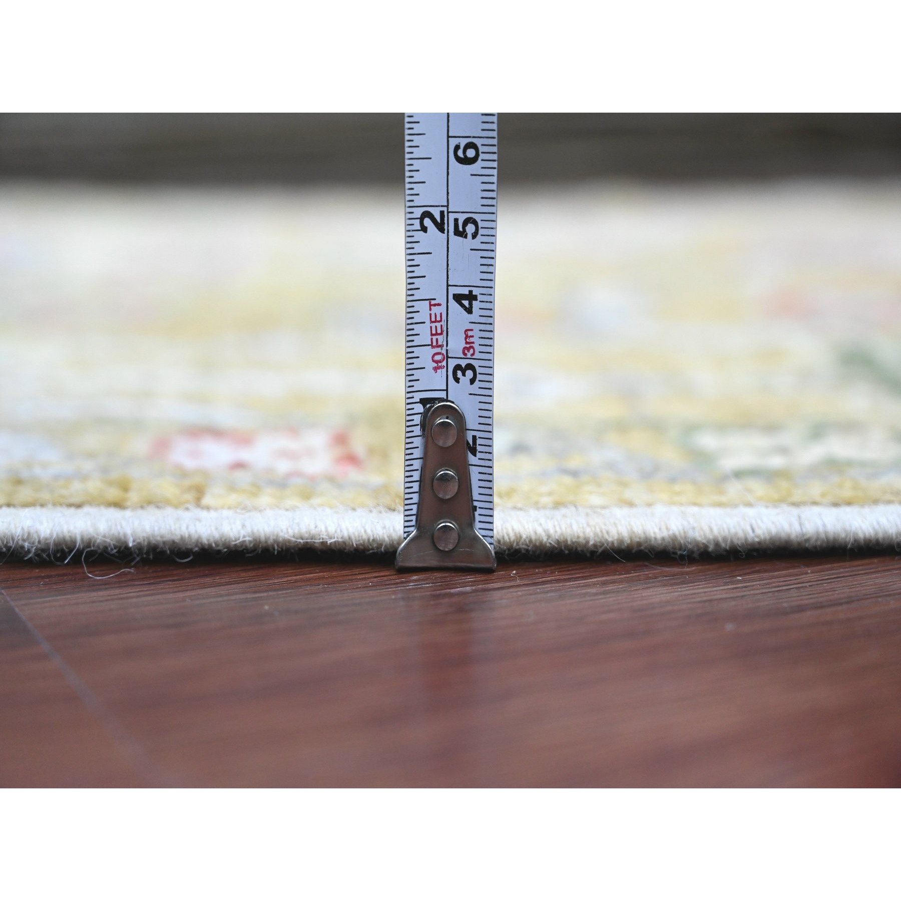 1'10"x3'2" Citrine Yellow, Afghan Angora Oushak with Floral Pattern, Hand Knotted, Vegetable Dyes, 100% Wool, Mat, Oriental Rug Sh20322