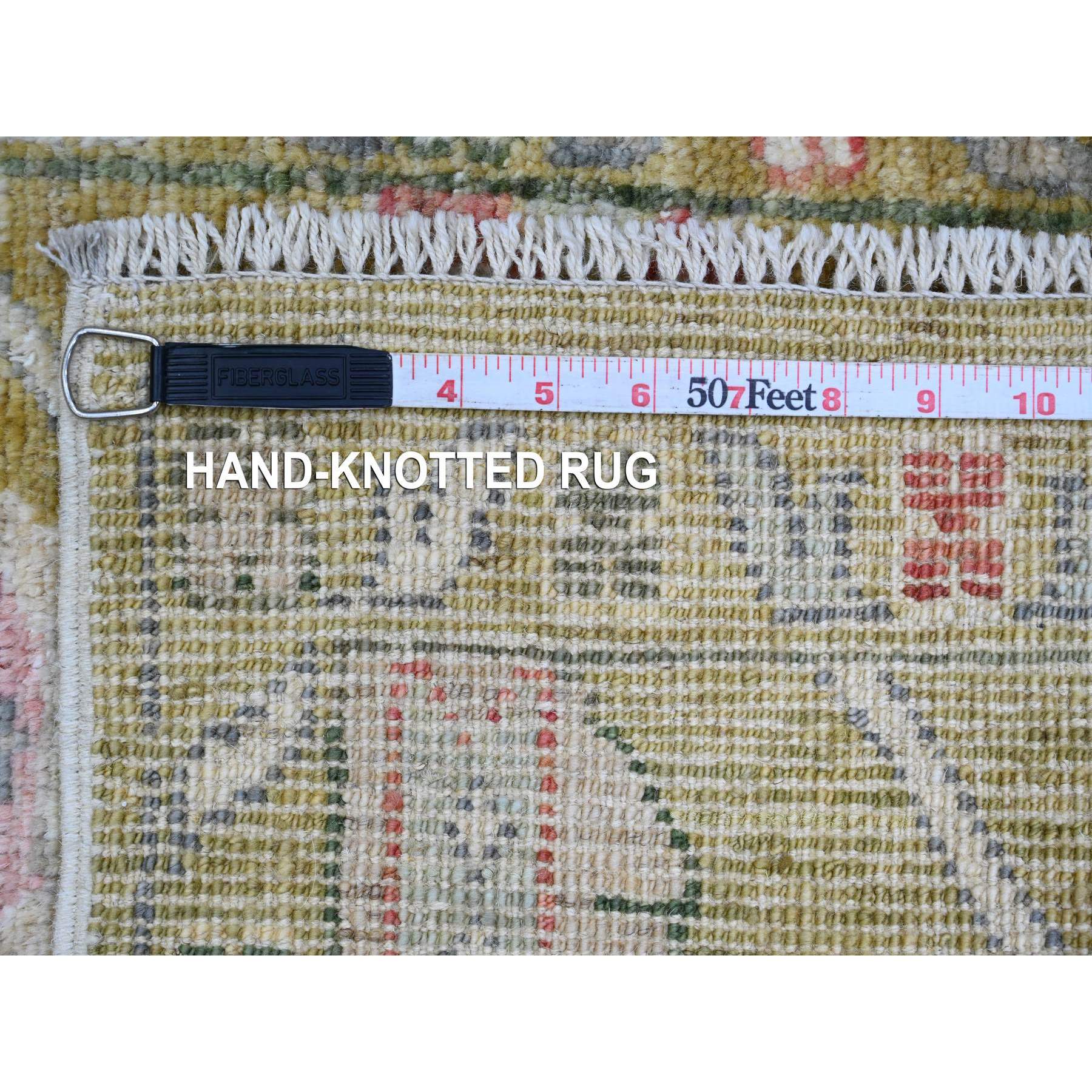 1'10"x3'2" Citrine Yellow, Afghan Angora Oushak with Floral Pattern, Hand Knotted, Vegetable Dyes, 100% Wool, Mat, Oriental Rug Sh20322