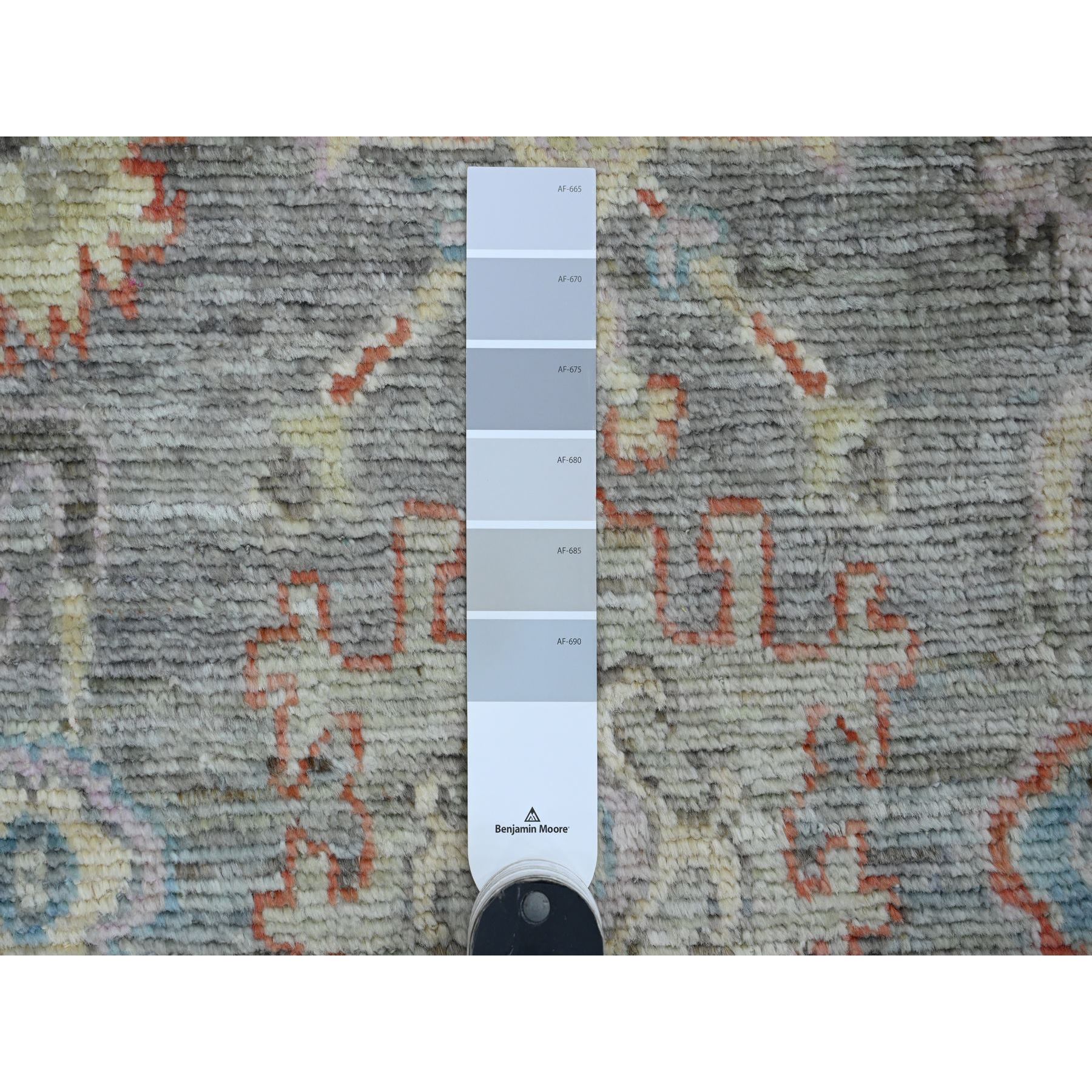 2'1"x3'5" Spanish Gray, Hand Knotted, Afghan Angora Oushak with Leaf Design, Veggie Dyes, Pure Wool, Mat, Oriental Rug Sh20323