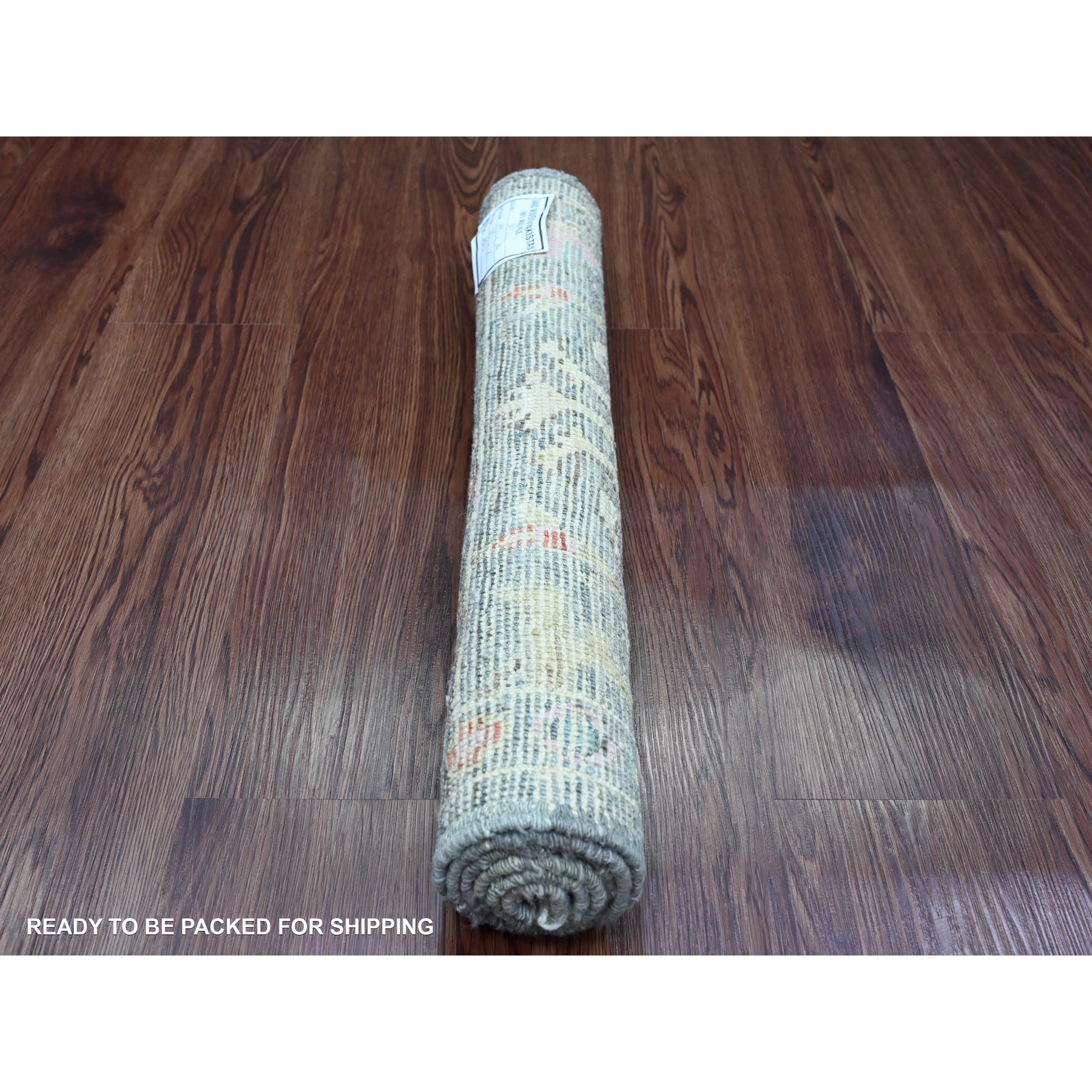 2'1"x3'5" Spanish Gray, Hand Knotted, Afghan Angora Oushak with Leaf Design, Veggie Dyes, Pure Wool, Mat, Oriental Rug Sh20323