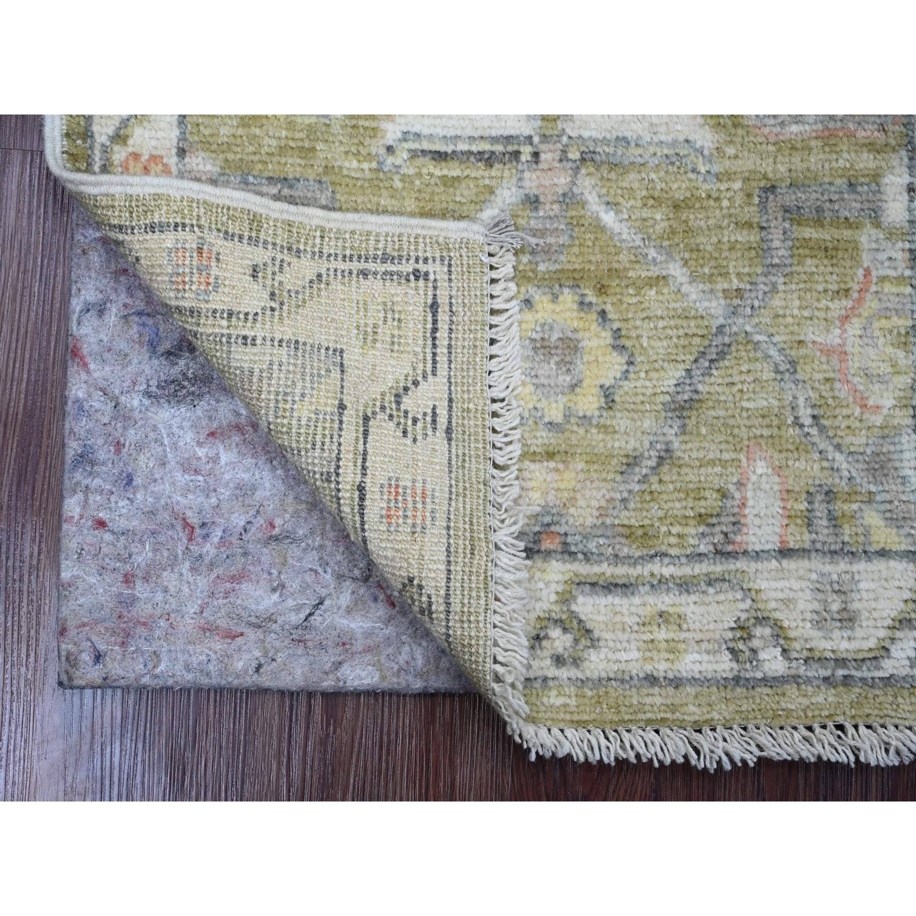 2'x3'1" Olive Green, 100% Wool, Afghan Angora Oushak with Floral Pattern, Hand Knotted, Veggie Dyes, Mat, Oriental Rug Sh20324