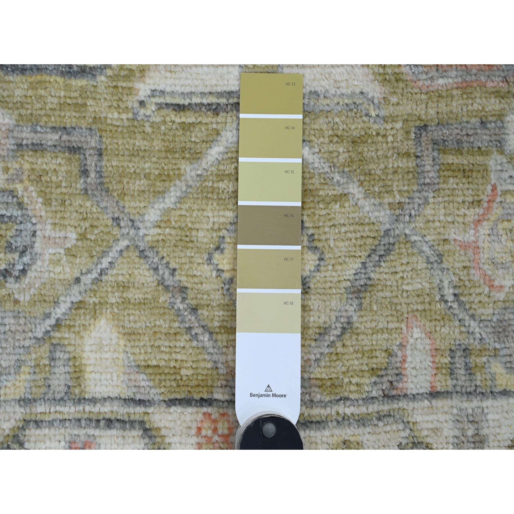 2'x3'1" Olive Green, 100% Wool, Afghan Angora Oushak with Floral Pattern, Hand Knotted, Veggie Dyes, Mat, Oriental Rug Sh20324