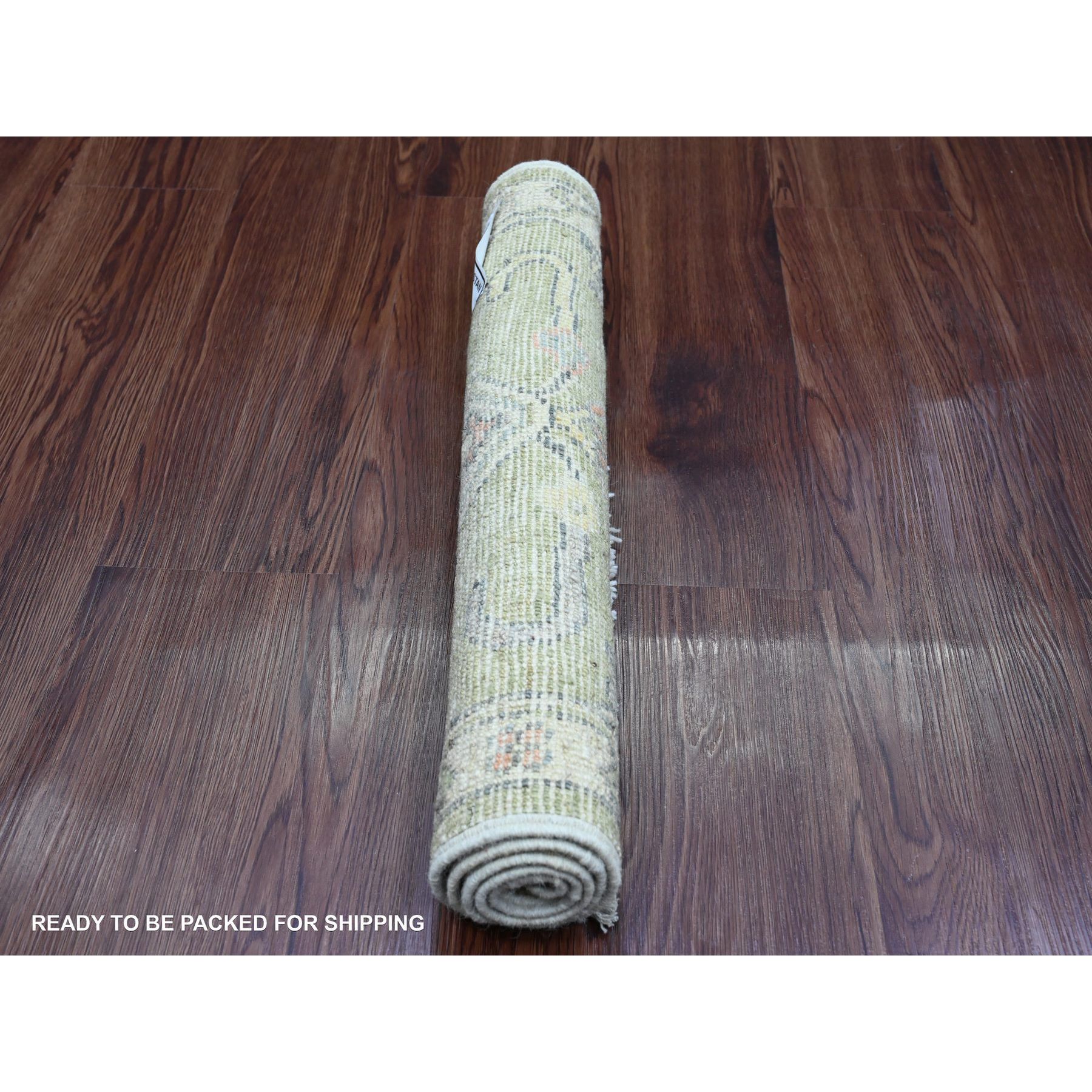 2'x3'1" Olive Green, 100% Wool, Afghan Angora Oushak with Floral Pattern, Hand Knotted, Veggie Dyes, Mat, Oriental Rug Sh20324