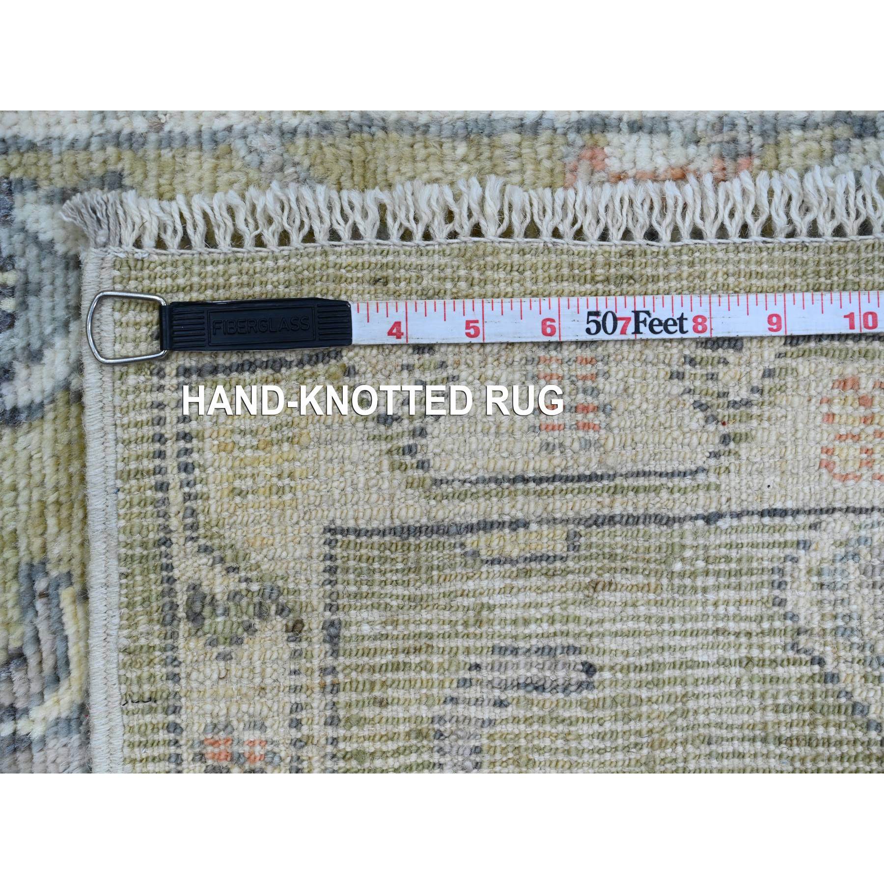 2'x3'1" Olive Green, 100% Wool, Afghan Angora Oushak with Floral Pattern, Hand Knotted, Veggie Dyes, Mat, Oriental Rug Sh20324