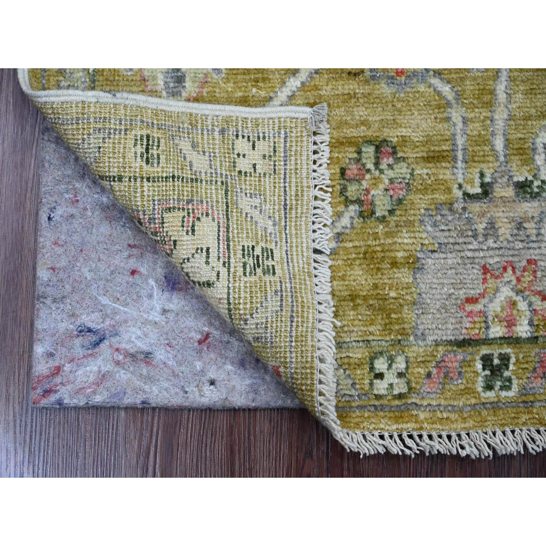 1'10"x3'1" Amber Green, Afghan Angora Oushak with Floral Pattern, Hand Knotted, Vegetable Dyes, Pure Wool, Mat, Oriental Rug Sh20325
