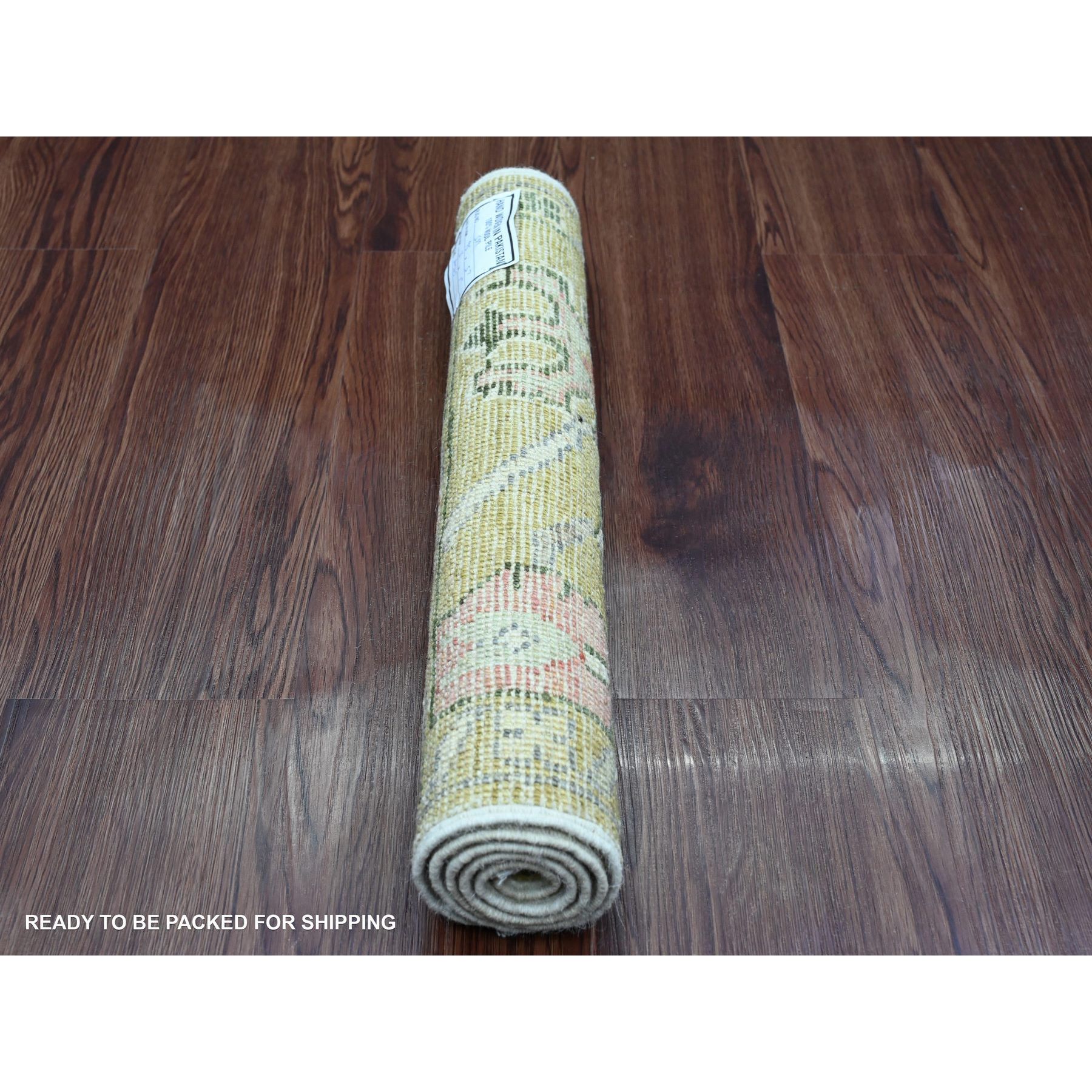 1'10"x3'1" Amber Green, Afghan Angora Oushak with Floral Pattern, Hand Knotted, Vegetable Dyes, Pure Wool, Mat, Oriental Rug Sh20325