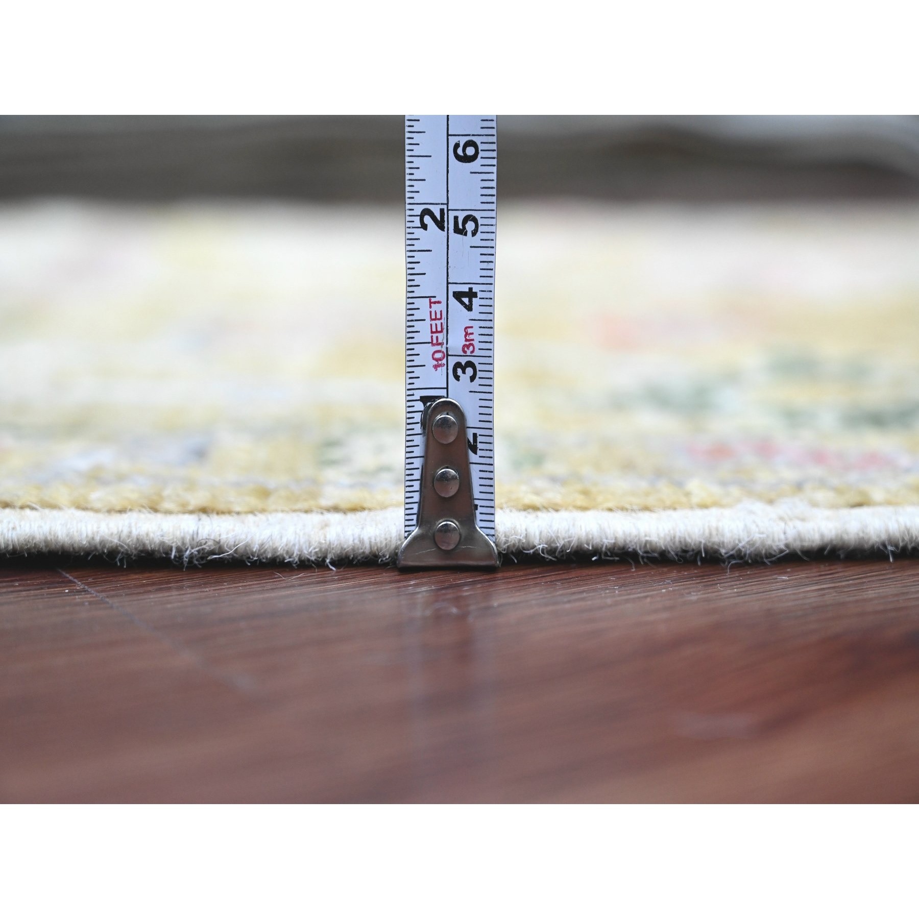 1'10"x3'1" Amber Green, Afghan Angora Oushak with Floral Pattern, Hand Knotted, Vegetable Dyes, Pure Wool, Mat, Oriental Rug Sh20325