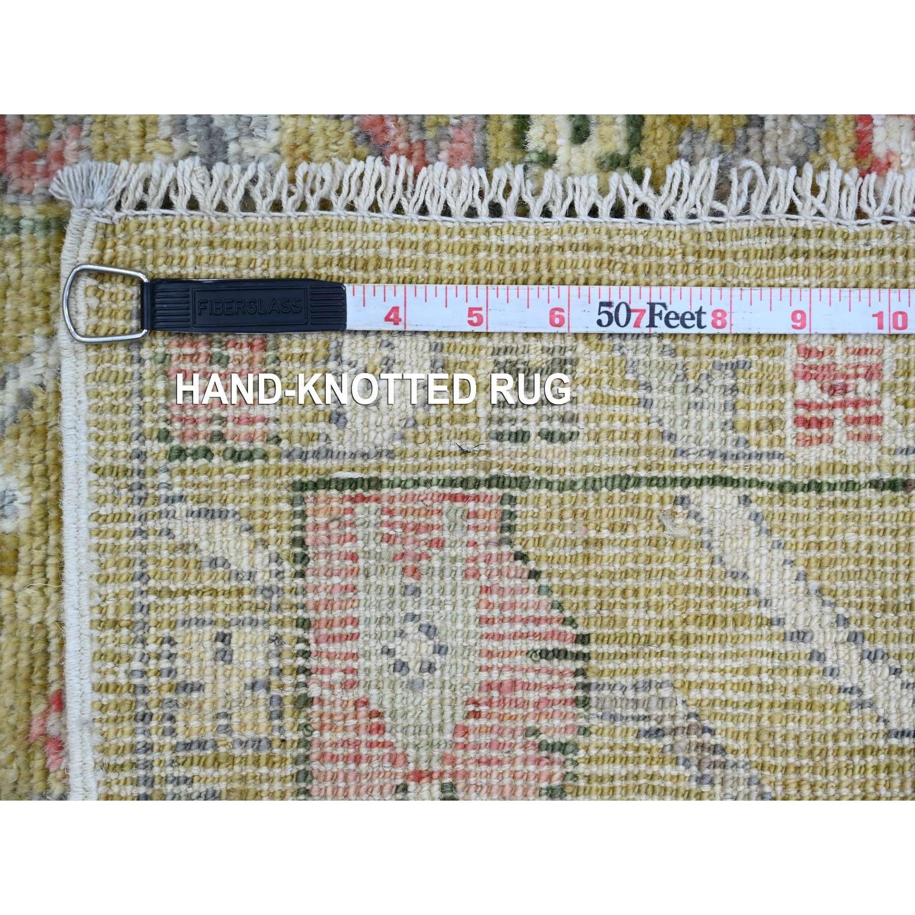1'10"x3'1" Amber Green, Afghan Angora Oushak with Floral Pattern, Hand Knotted, Vegetable Dyes, Pure Wool, Mat, Oriental Rug Sh20325