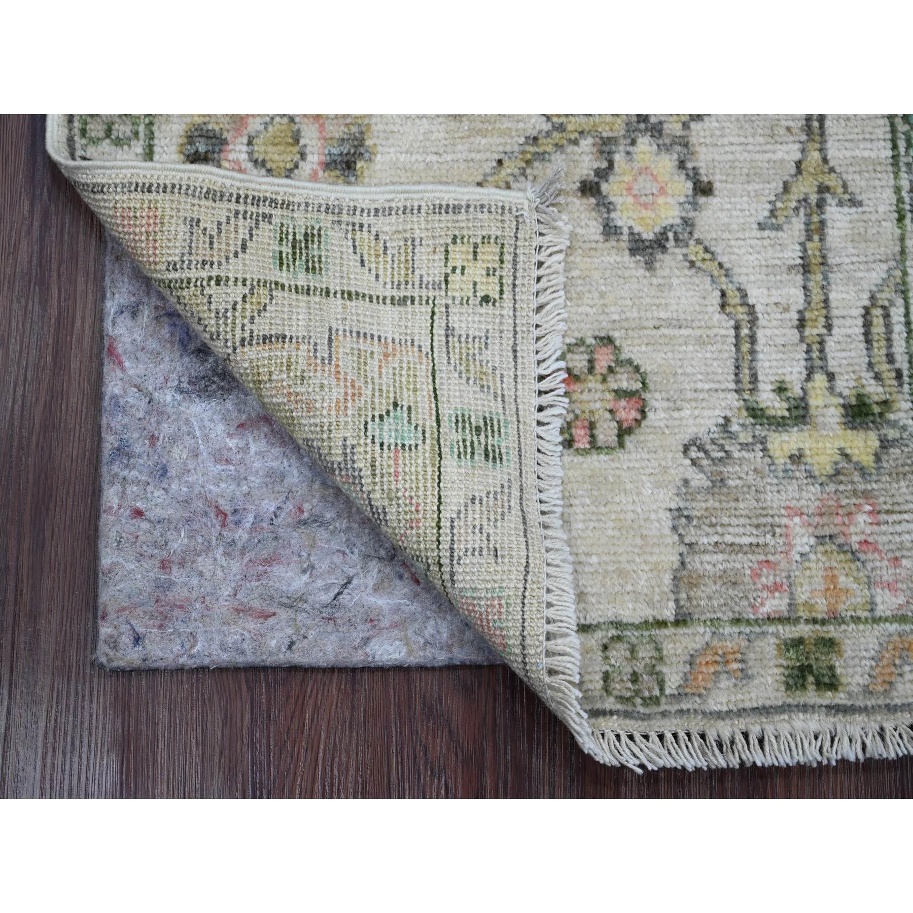 2'x3' Oyster White, Afghan Angora Oushak with Floral Pattern, Hand Knotted, Vegetable Dyes, 100% Wool, Mat, Oriental Rug Sh20328