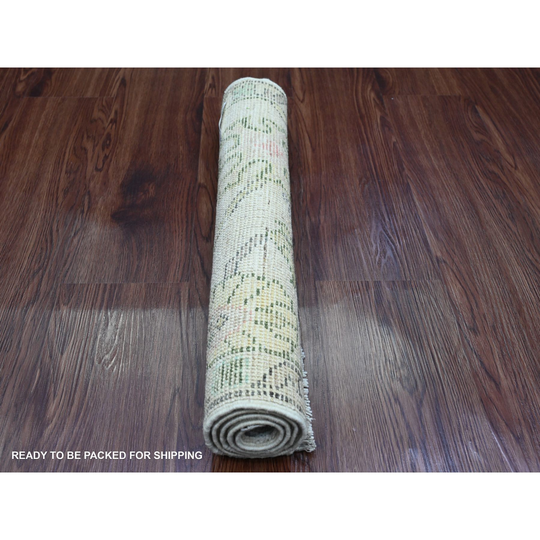 2'x3' Oyster White, Afghan Angora Oushak with Floral Pattern, Hand Knotted, Vegetable Dyes, 100% Wool, Mat, Oriental Rug Sh20328