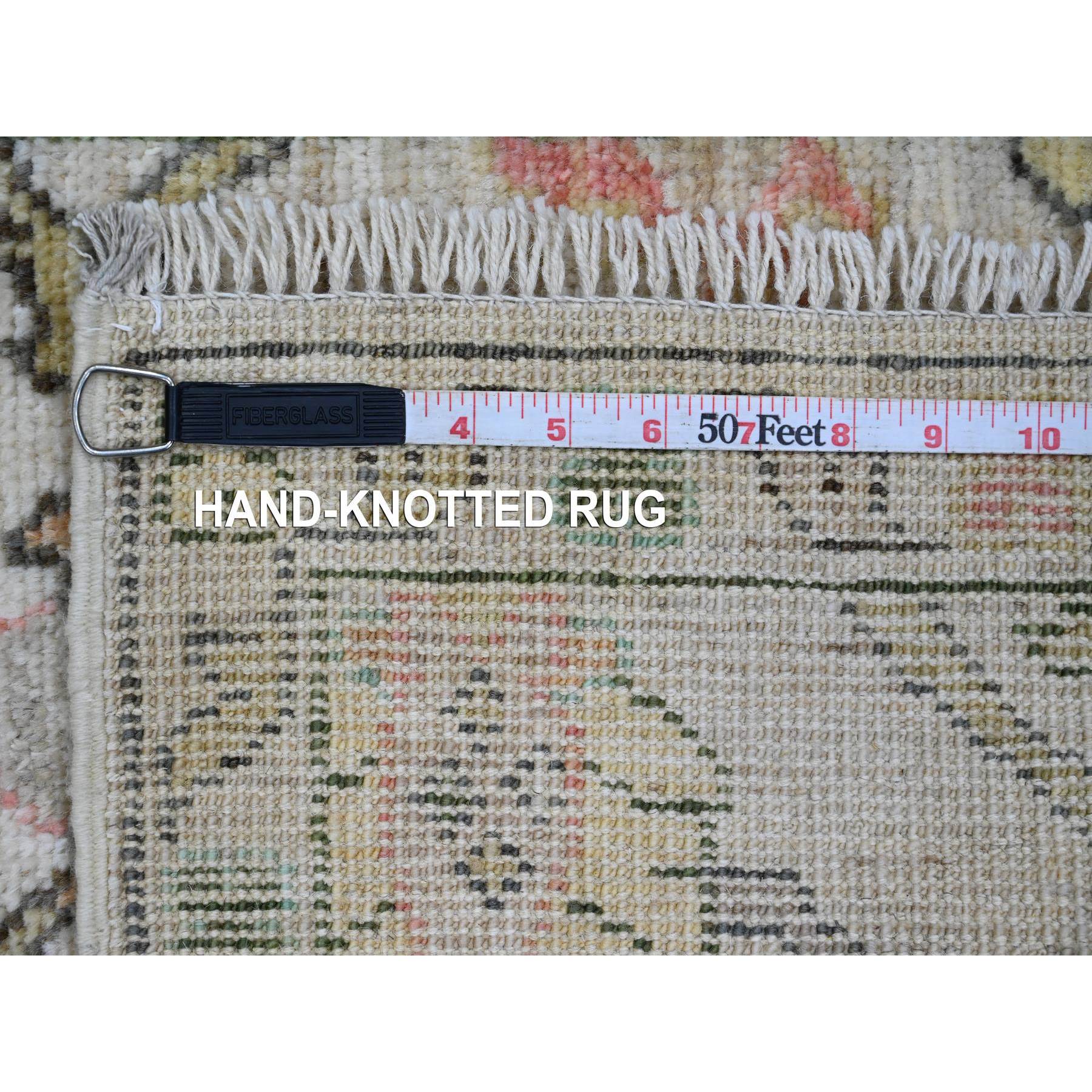 2'x3' Oyster White, Afghan Angora Oushak with Floral Pattern, Hand Knotted, Vegetable Dyes, 100% Wool, Mat, Oriental Rug Sh20328