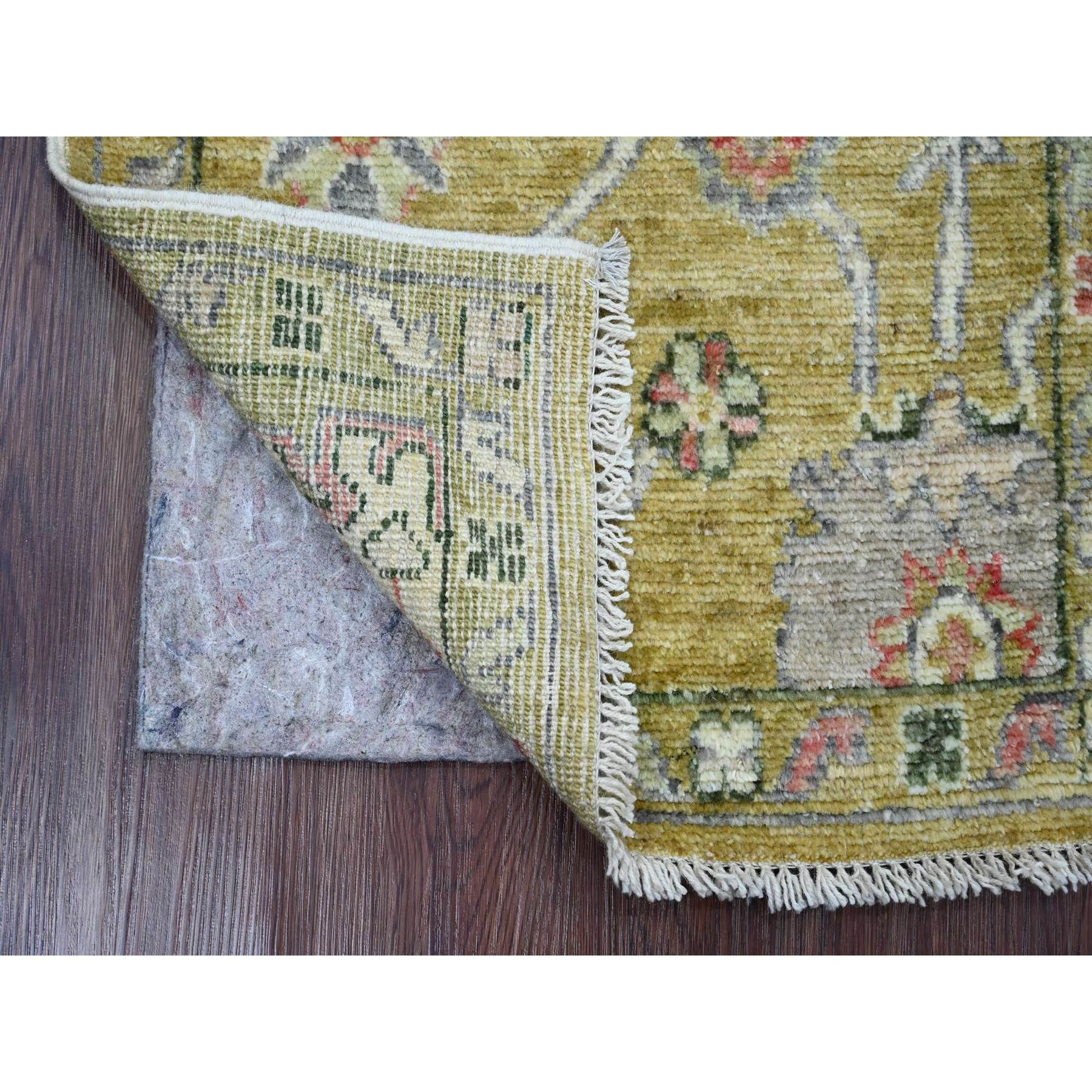 2'x3'1" Golden Yellow, Hand Knotted, Afghan Angora Oushak with Colorful Leaf Pattern, Vegetable Dyes, 100% Wool, Mat, Oriental Rug Sh20329