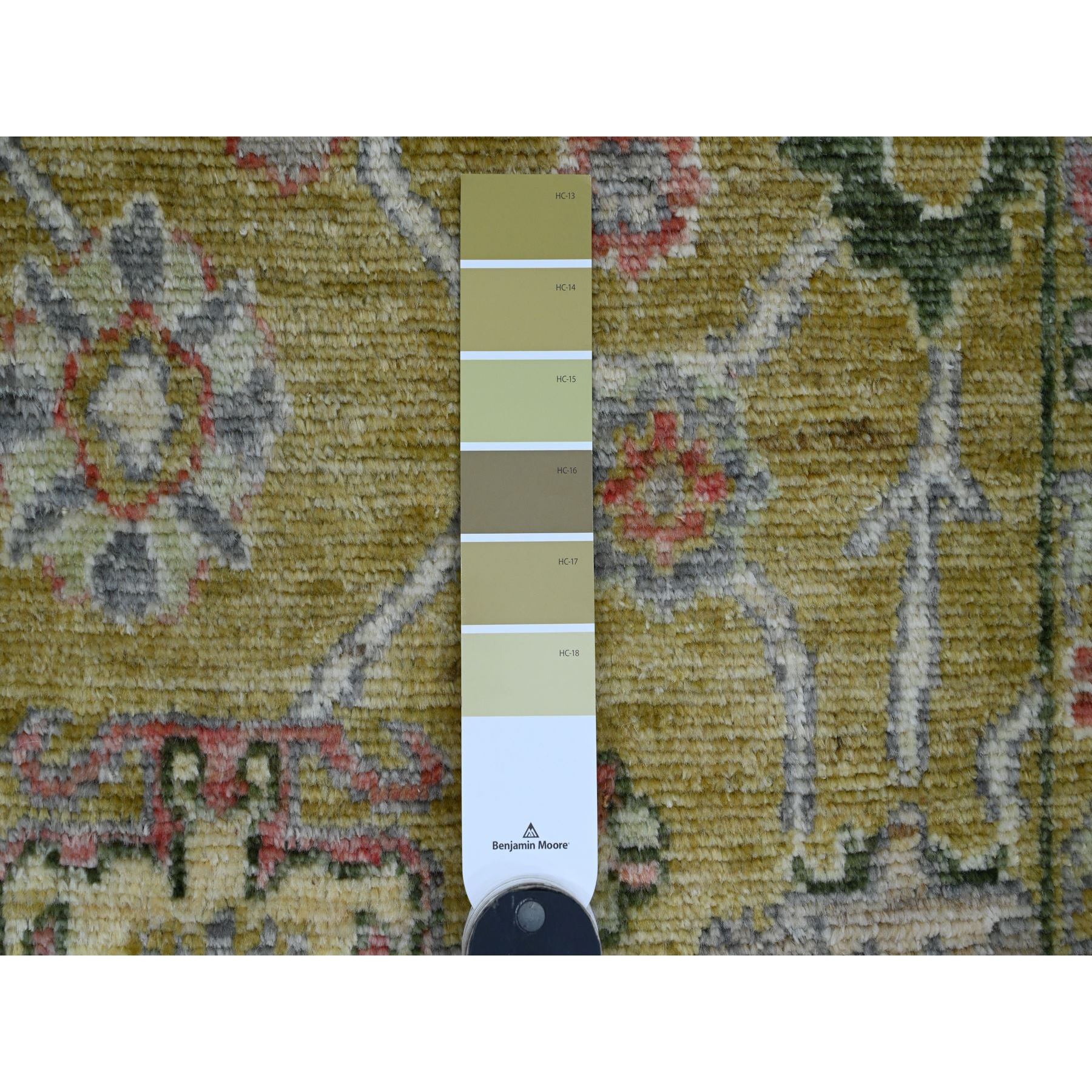 2'x3'1" Golden Yellow, Hand Knotted, Afghan Angora Oushak with Colorful Leaf Pattern, Vegetable Dyes, 100% Wool, Mat, Oriental Rug Sh20329