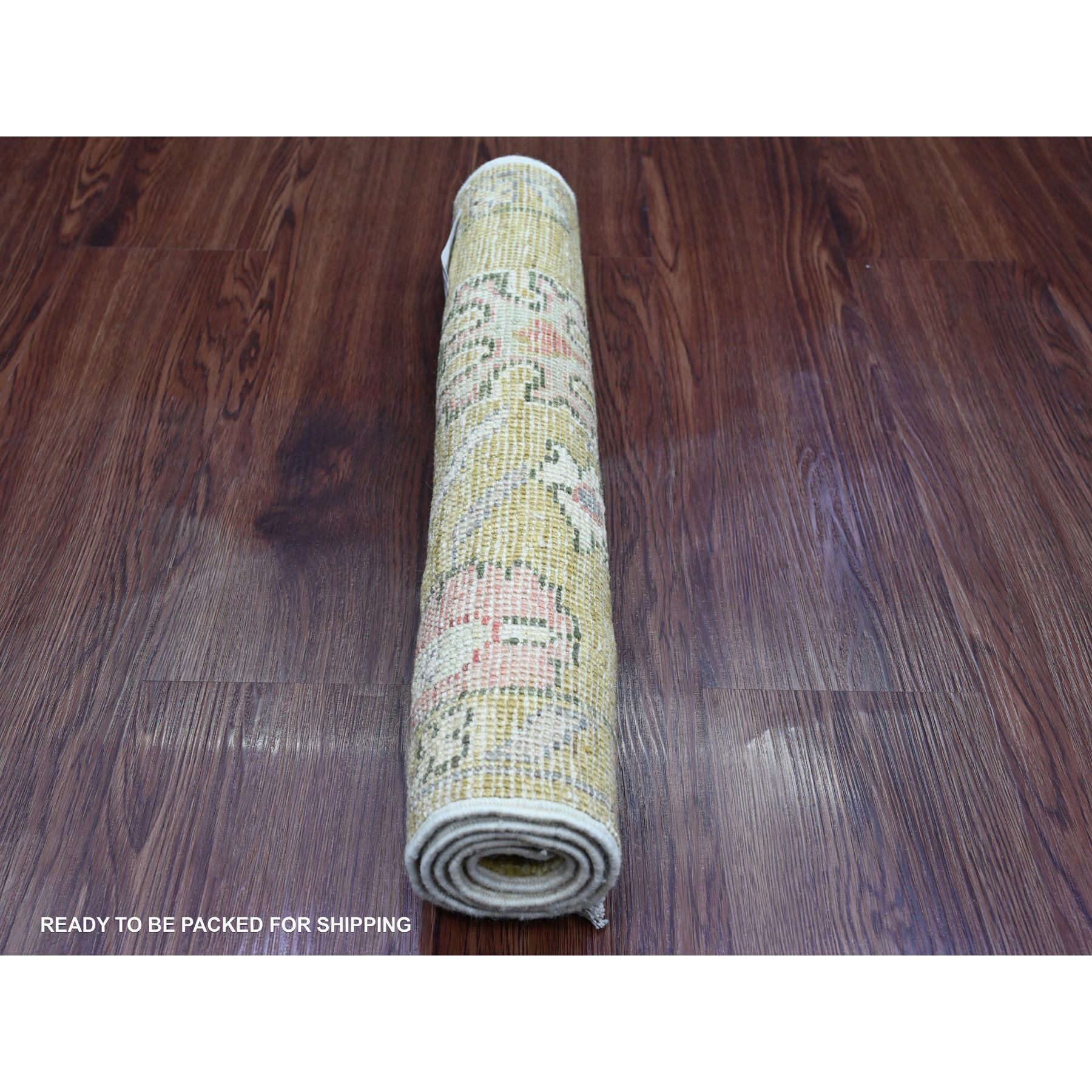 2'x3'1" Golden Yellow, Hand Knotted, Afghan Angora Oushak with Colorful Leaf Pattern, Vegetable Dyes, 100% Wool, Mat, Oriental Rug Sh20329