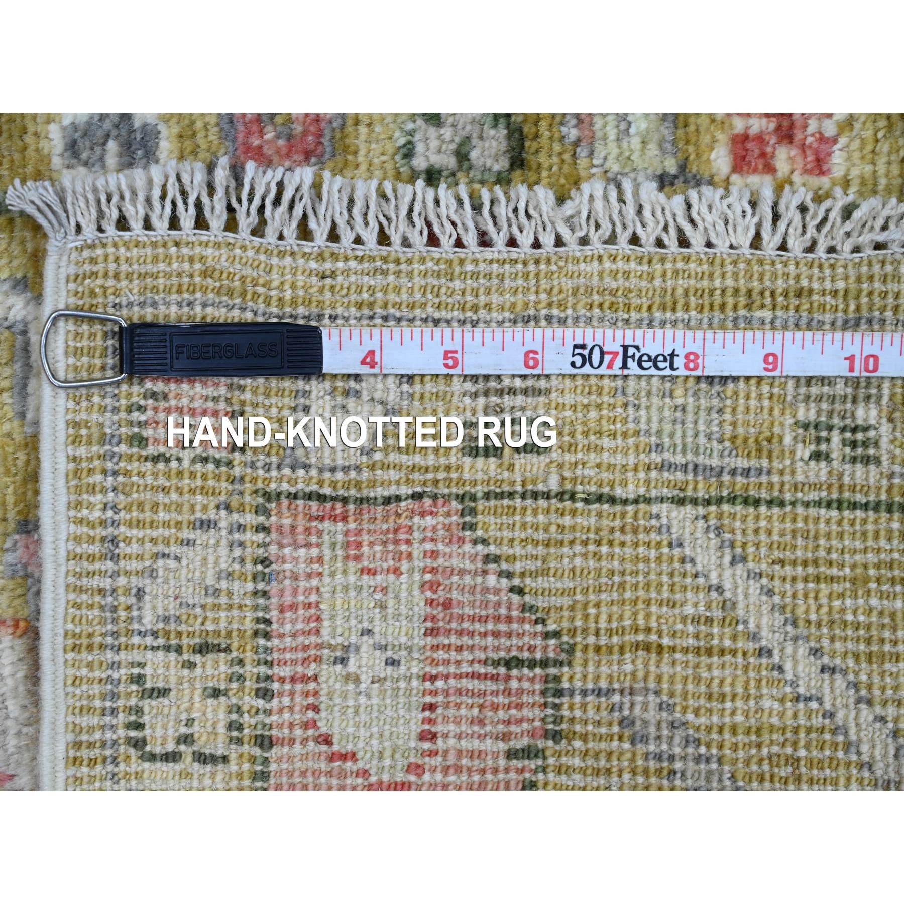 2'x3'1" Golden Yellow, Hand Knotted, Afghan Angora Oushak with Colorful Leaf Pattern, Vegetable Dyes, 100% Wool, Mat, Oriental Rug Sh20329