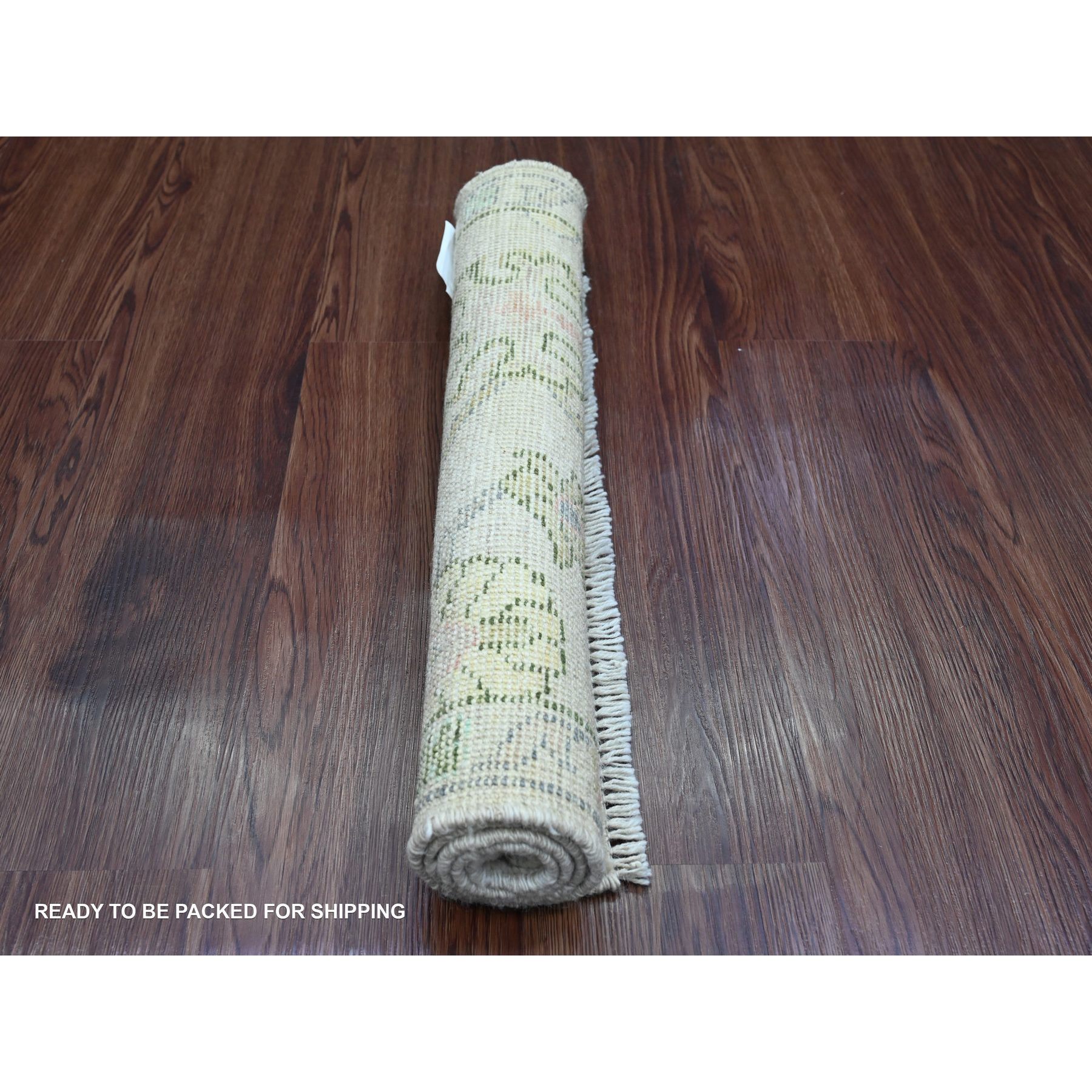 2'x3' Alabaster White, Hand Knotted, Afghan Angora Oushak with Floral Pattern, Vegetable Dyes, 100% Wool, Mat, Oriental Rug Sh20333