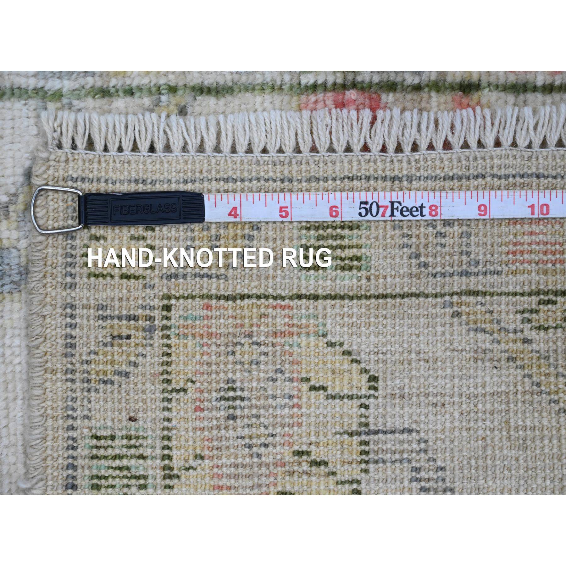 2'x3' Alabaster White, Hand Knotted, Afghan Angora Oushak with Floral Pattern, Vegetable Dyes, 100% Wool, Mat, Oriental Rug Sh20333