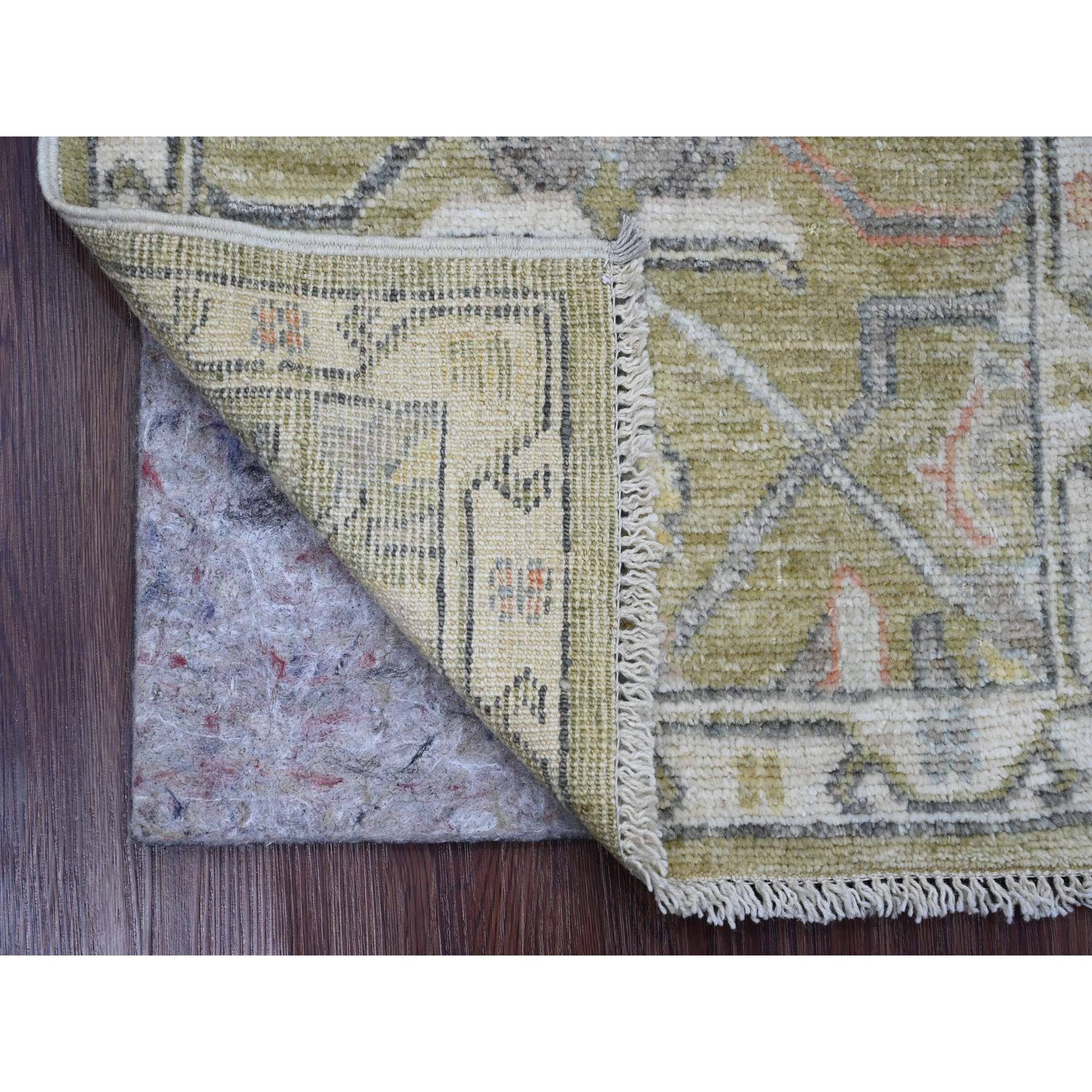 2'x3' Amber Green, Hand Knotted, Afghan Angora Oushak with Vines Design, Veggie Dyes, 100% Wool, Mat, Oriental Rug Sh20334
