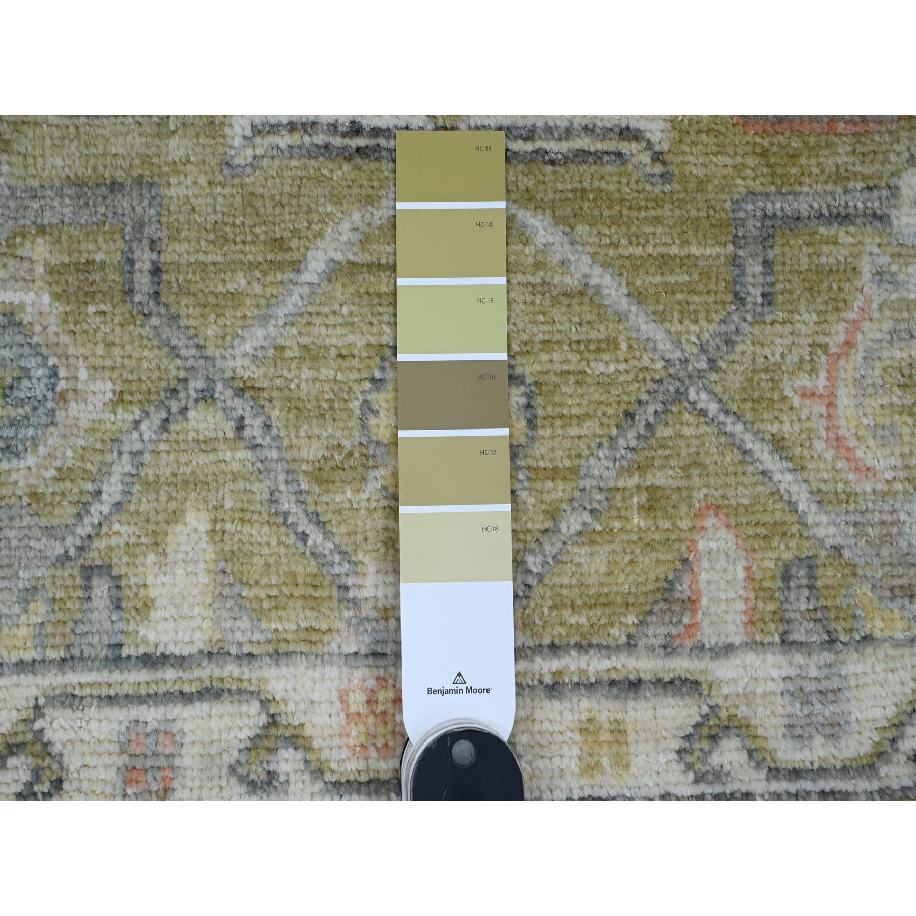 2'x3' Amber Green, Hand Knotted, Afghan Angora Oushak with Vines Design, Veggie Dyes, 100% Wool, Mat, Oriental Rug Sh20334