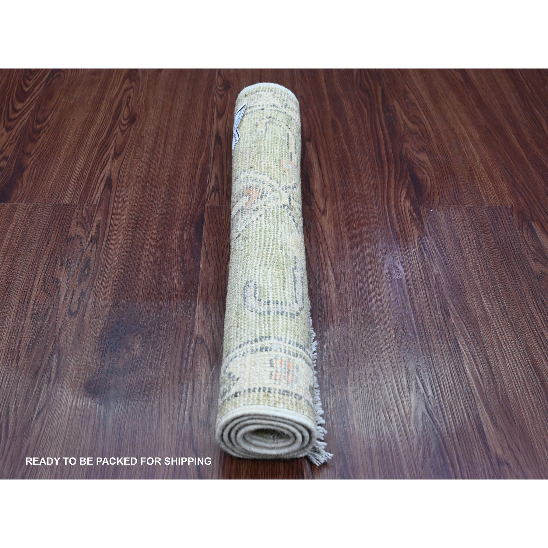 2'x3' Amber Green, Hand Knotted, Afghan Angora Oushak with Vines Design, Veggie Dyes, 100% Wool, Mat, Oriental Rug Sh20334