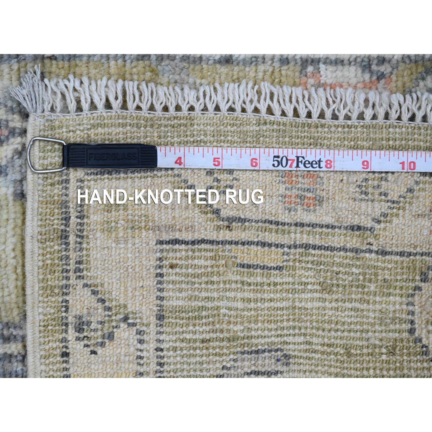 2'x3' Amber Green, Hand Knotted, Afghan Angora Oushak with Vines Design, Veggie Dyes, 100% Wool, Mat, Oriental Rug Sh20334