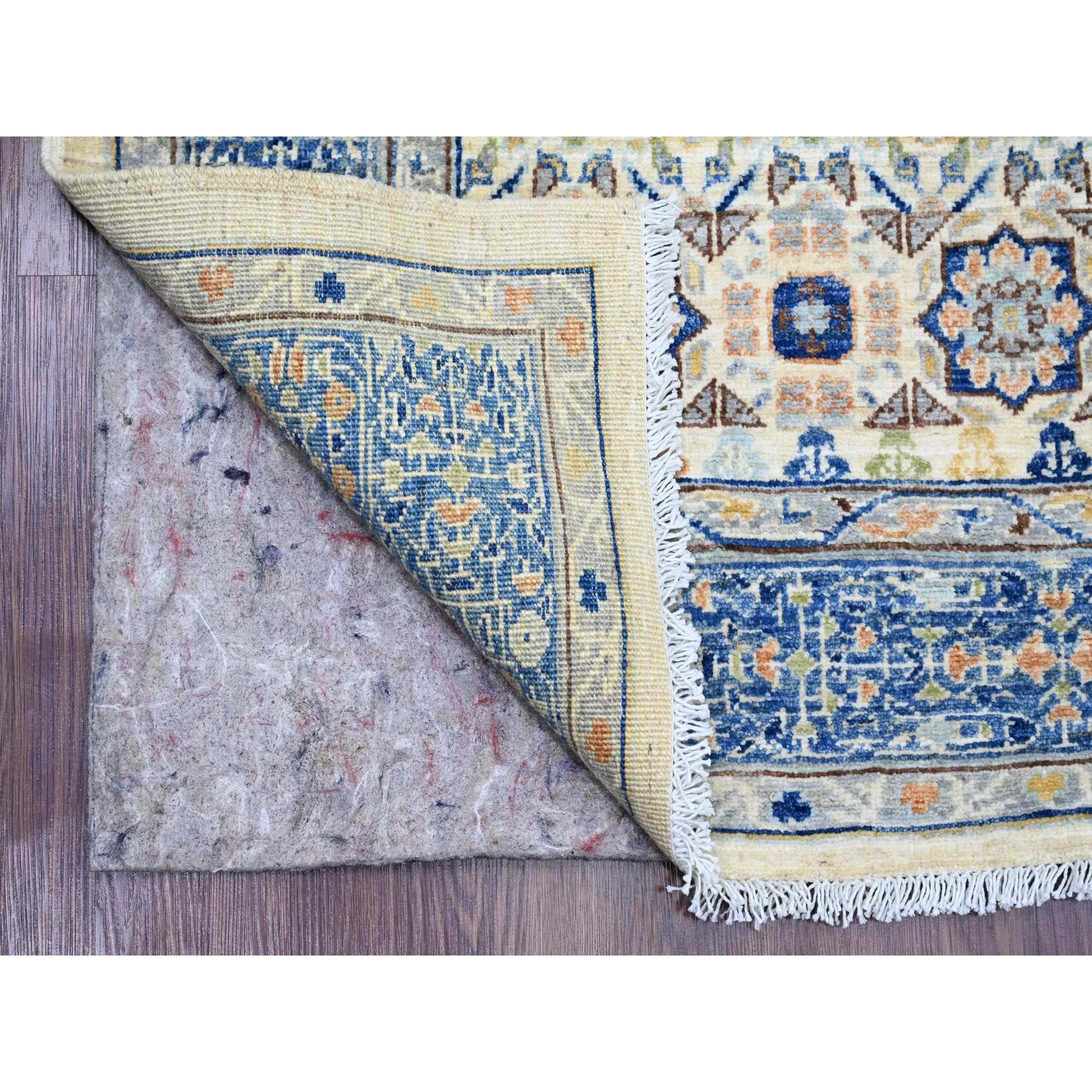 5'10"x8'8" Pearl White, 14th Century Mamluk Dynasty Pattern with Star Medallion Design, Hand Knotted, Vibrant and Soft Wool, Natural Dyes, Oriental Rug Sh20335