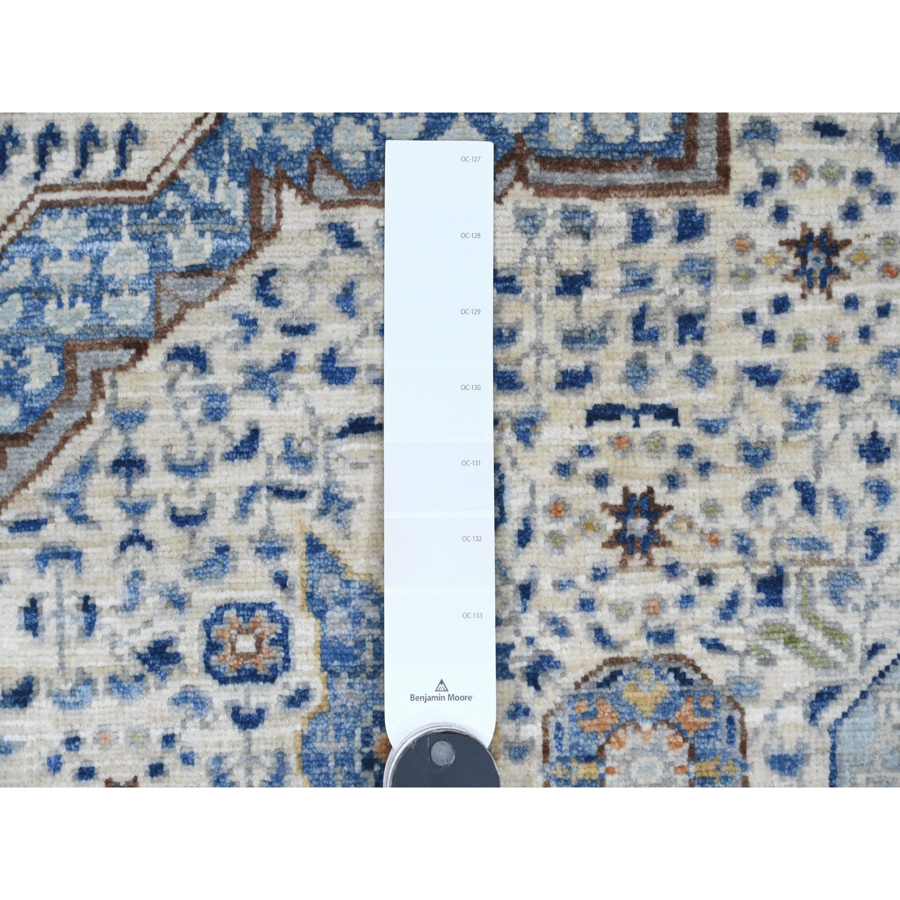 5'10"x8'8" Pearl White, 14th Century Mamluk Dynasty Pattern with Star Medallion Design, Hand Knotted, Vibrant and Soft Wool, Natural Dyes, Oriental Rug Sh20335