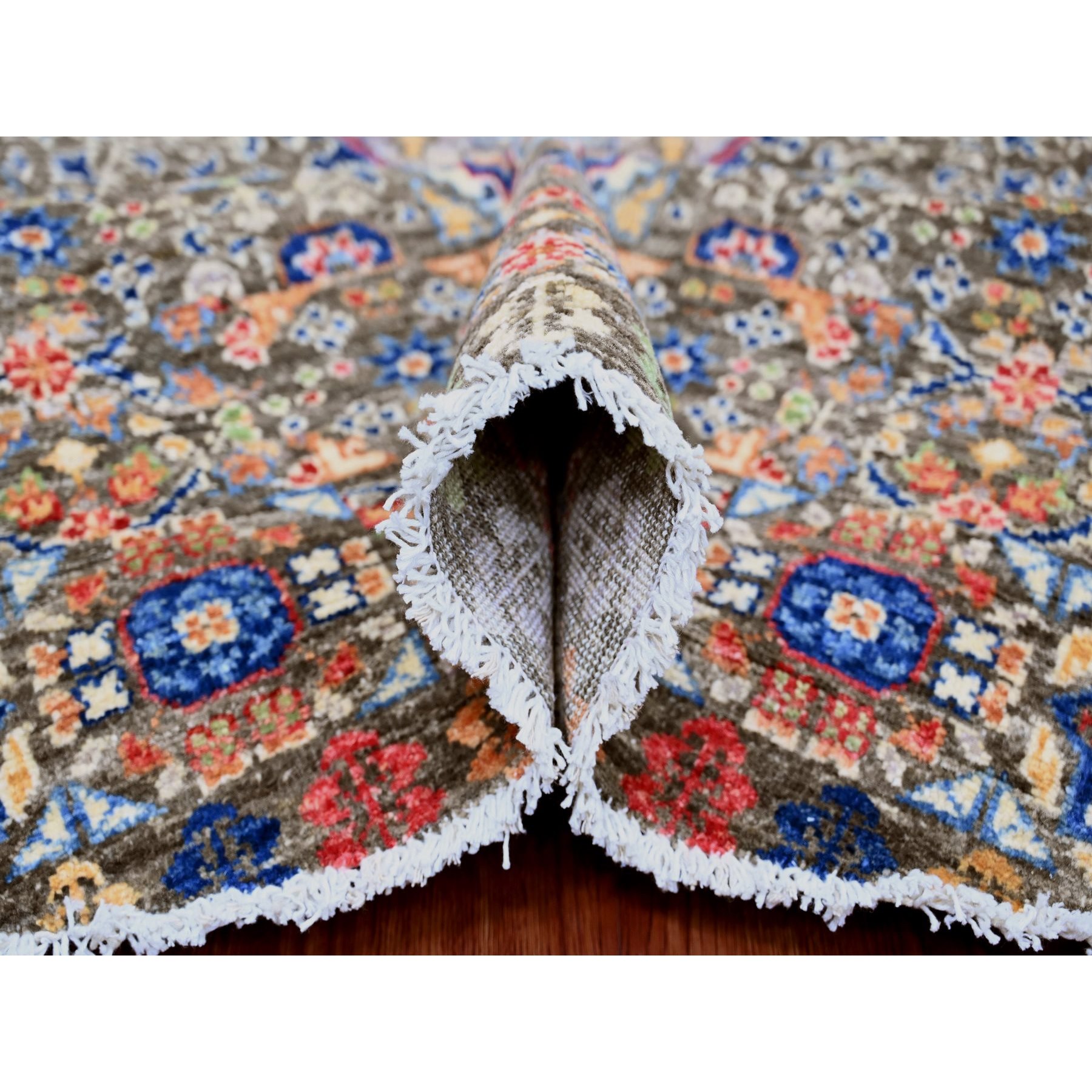 7'8"x7'8" Mocha Brown, 14th Century Mamluk Dynasty Pattern with Star Medallion Design, Hand Knotted, Soft Pile, High Mountain Wool, Vegetable Dyes, Round, Oriental Rug Sh20337