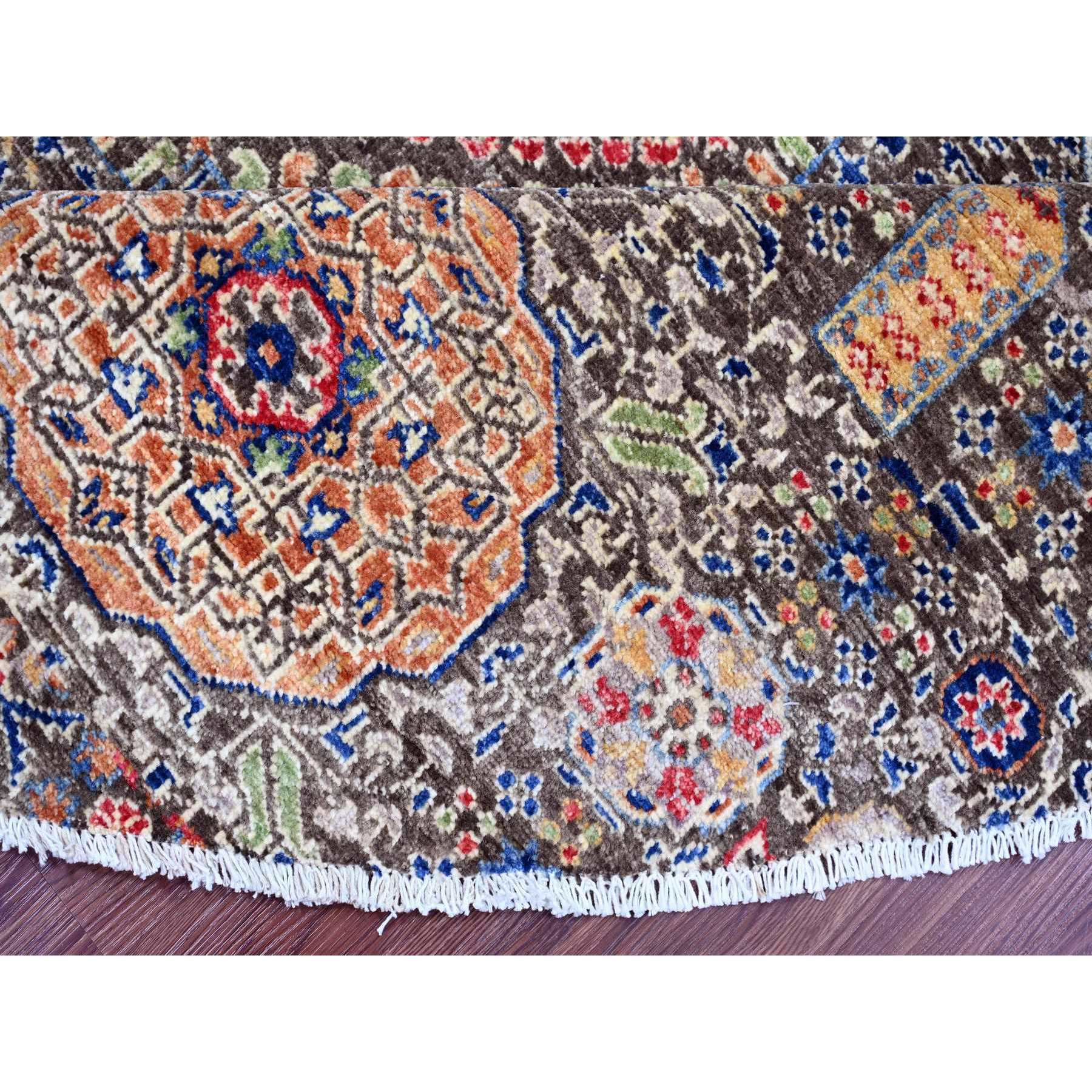 7'8"x7'8" Mocha Brown, 14th Century Mamluk Dynasty Pattern with Star Medallion Design, Hand Knotted, Soft Pile, High Mountain Wool, Vegetable Dyes, Round, Oriental Rug Sh20337