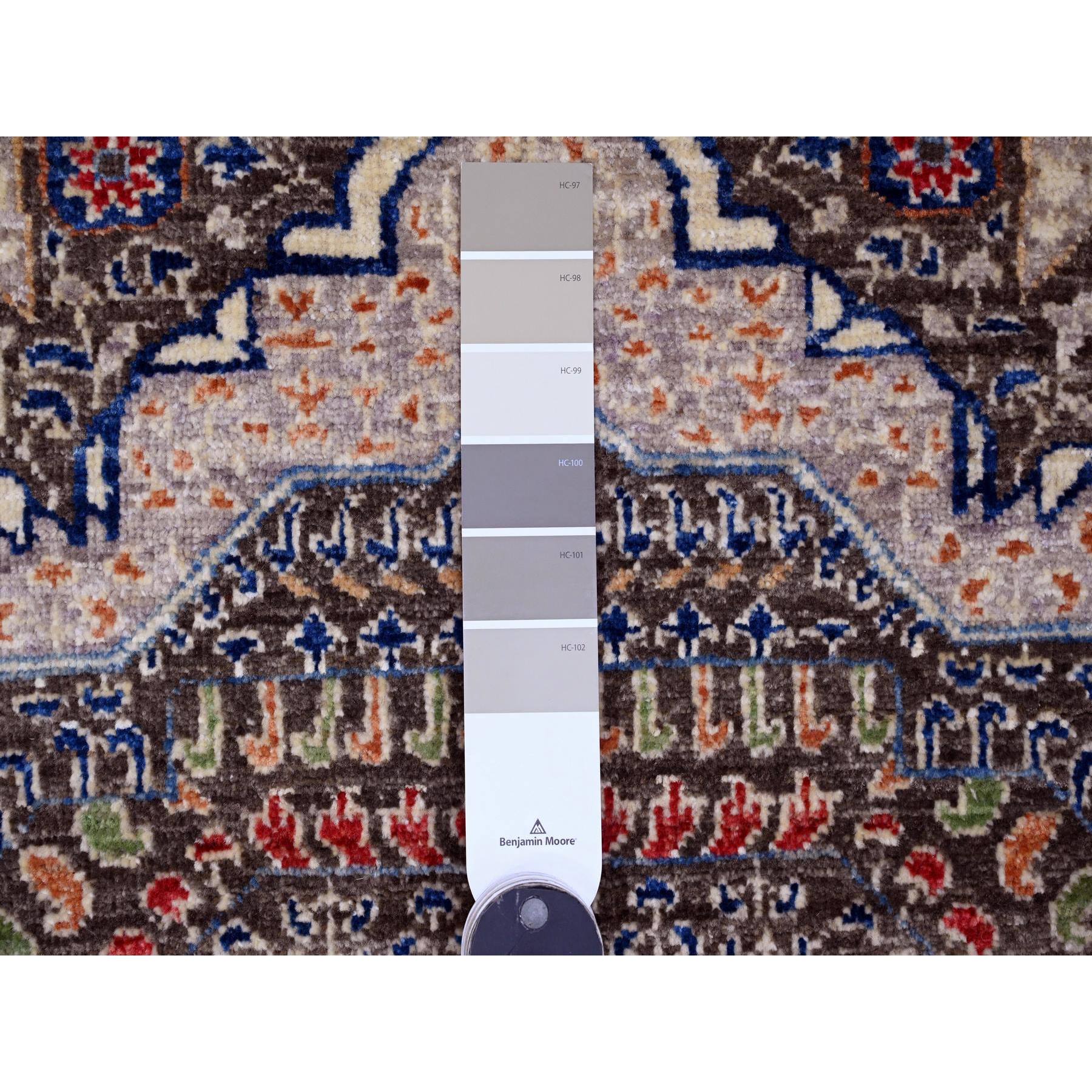 7'8"x7'8" Mocha Brown, 14th Century Mamluk Dynasty Pattern with Star Medallion Design, Hand Knotted, Soft Pile, High Mountain Wool, Vegetable Dyes, Round, Oriental Rug Sh20337