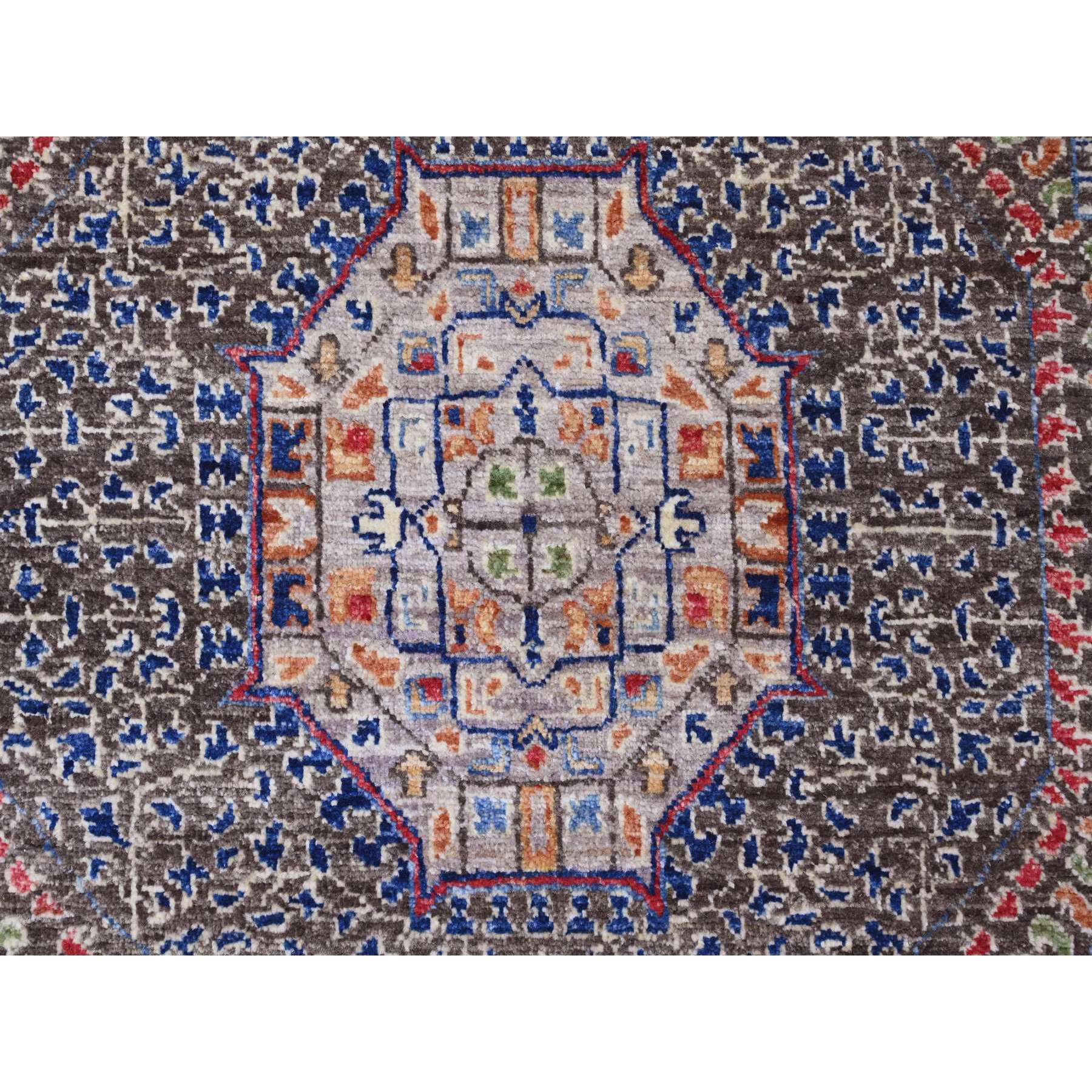 7'8"x7'8" Mocha Brown, 14th Century Mamluk Dynasty Pattern with Star Medallion Design, Hand Knotted, Soft Pile, High Mountain Wool, Vegetable Dyes, Round, Oriental Rug Sh20337