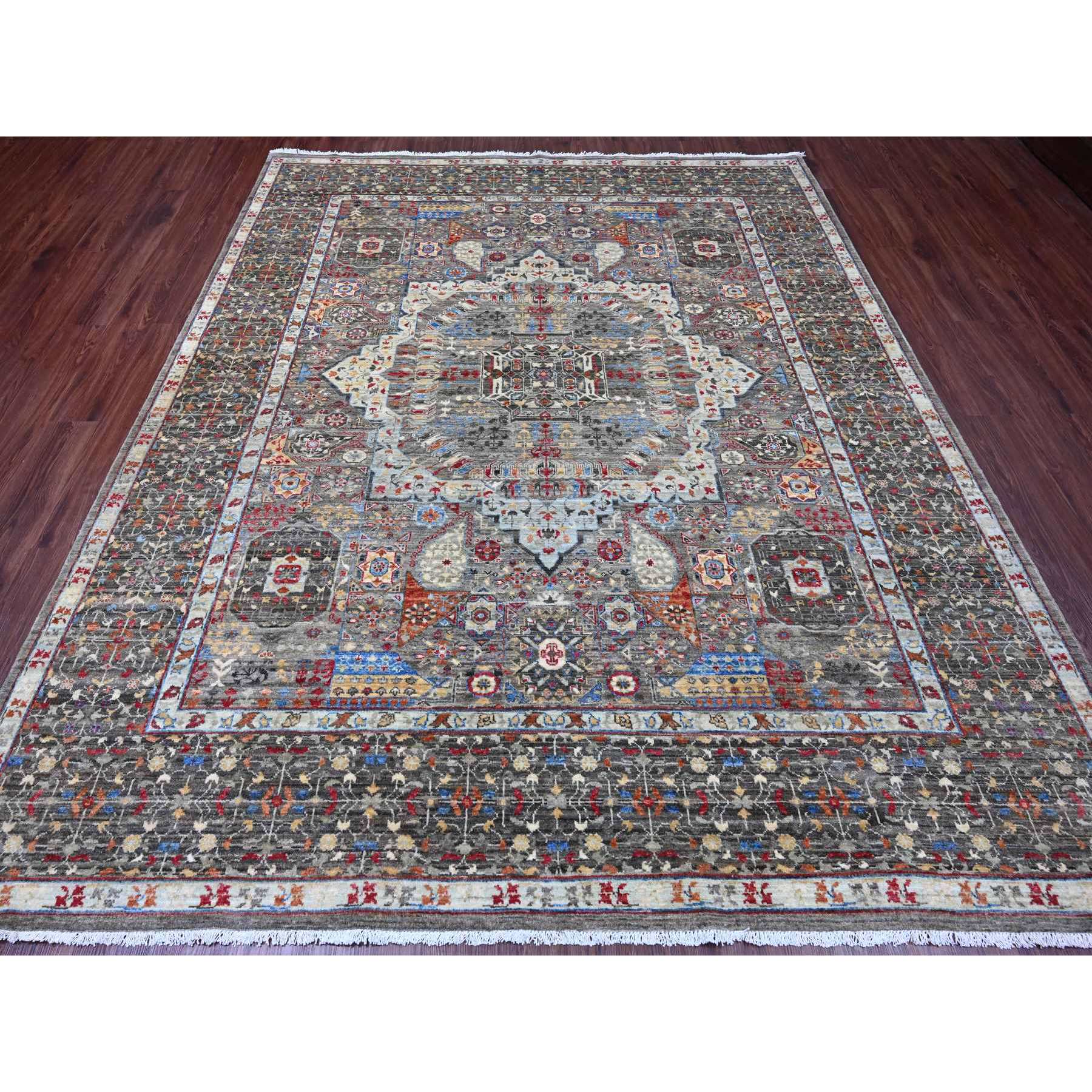 8'x9'8" Nevada Gray, Hand Knotted, 14th Century Mamluk Dynasty Pattern with Large Medallion Design, Soft Wool, Natural Dyes, Oriental Rug Sh20338