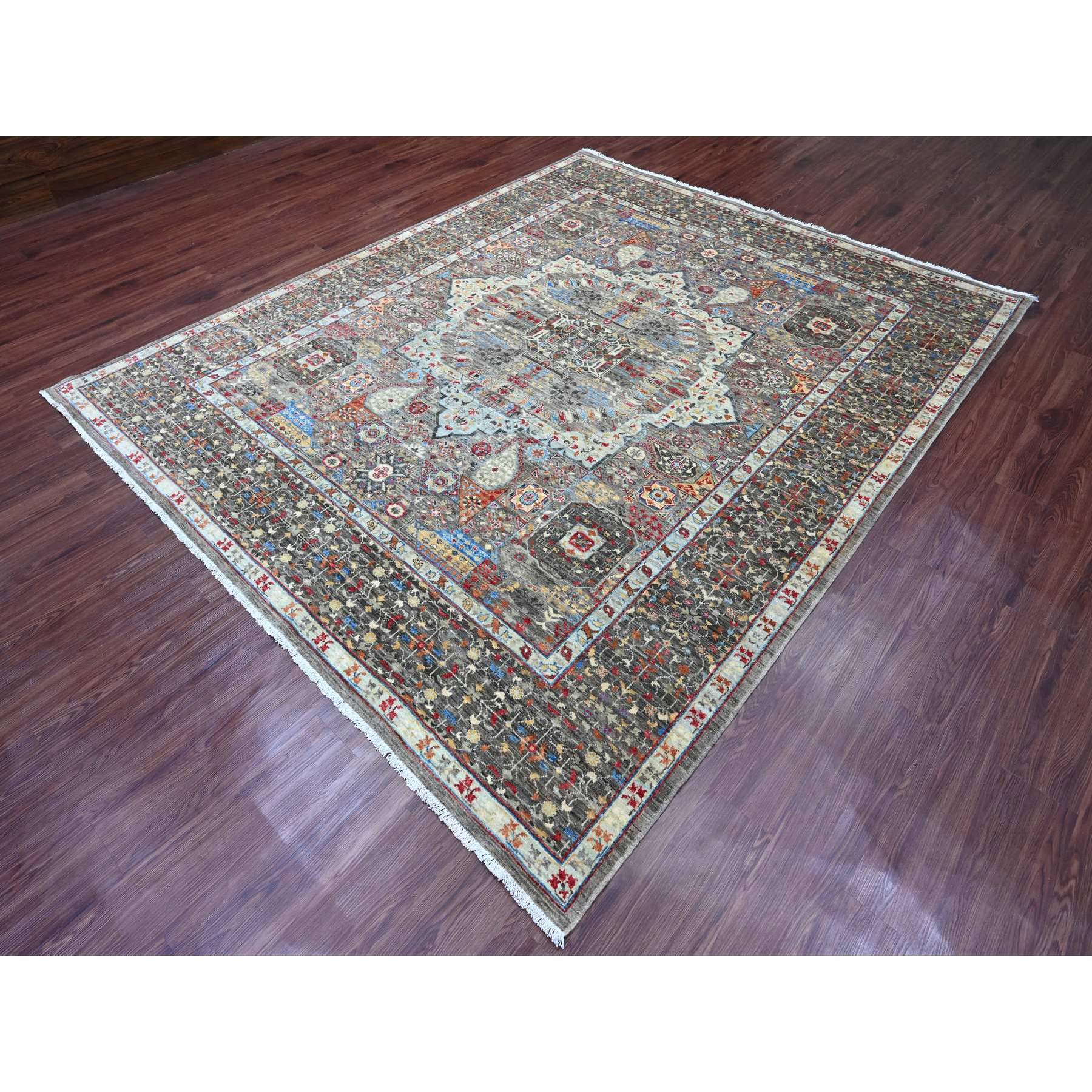 8'x9'8" Nevada Gray, Hand Knotted, 14th Century Mamluk Dynasty Pattern with Large Medallion Design, Soft Wool, Natural Dyes, Oriental Rug Sh20338